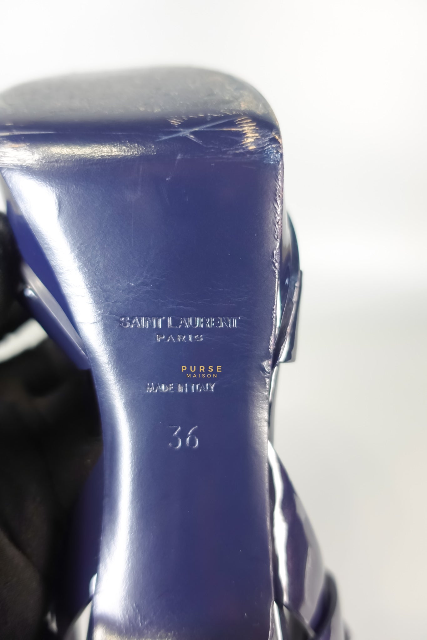 Tribute Leather Platform Sandal Patent Navy Blue High Heels (Size 36EU 23cm) | Purse Maison Luxury Bags Shop