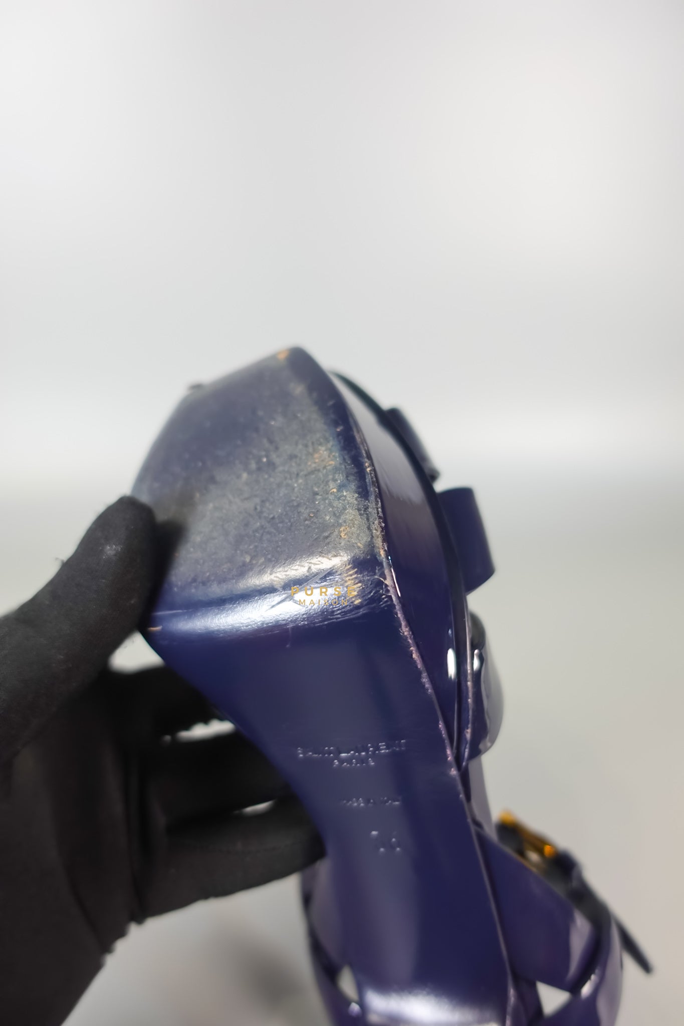 Tribute Leather Platform Sandal Patent Navy Blue High Heels (Size 36EU 23cm) | Purse Maison Luxury Bags Shop