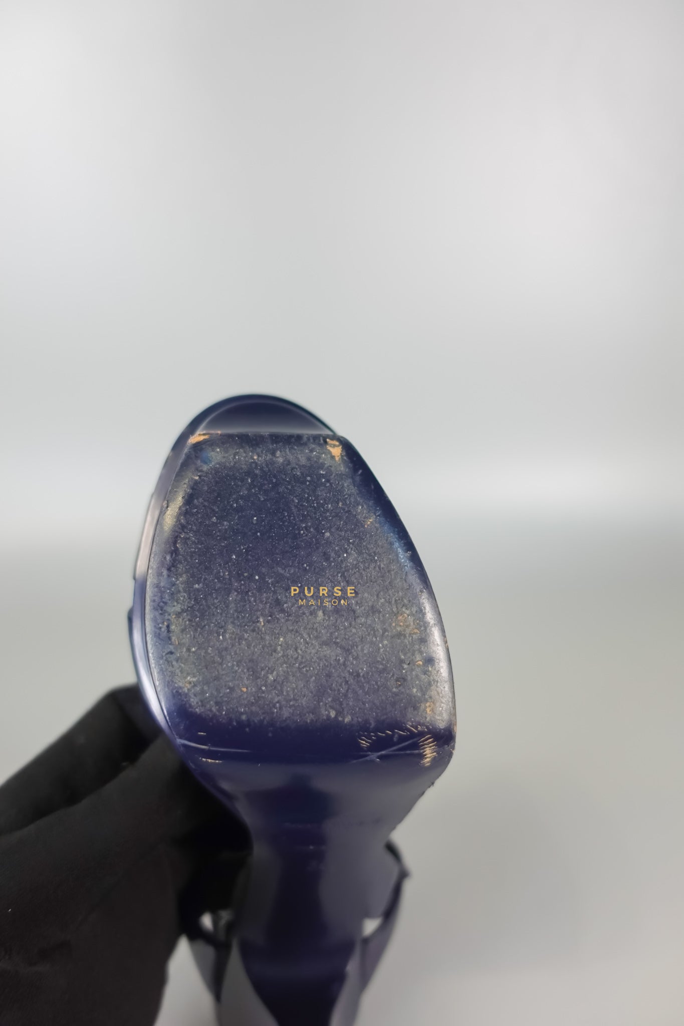 Tribute Leather Platform Sandal Patent Navy Blue High Heels (Size 36EU 23cm) | Purse Maison Luxury Bags Shop