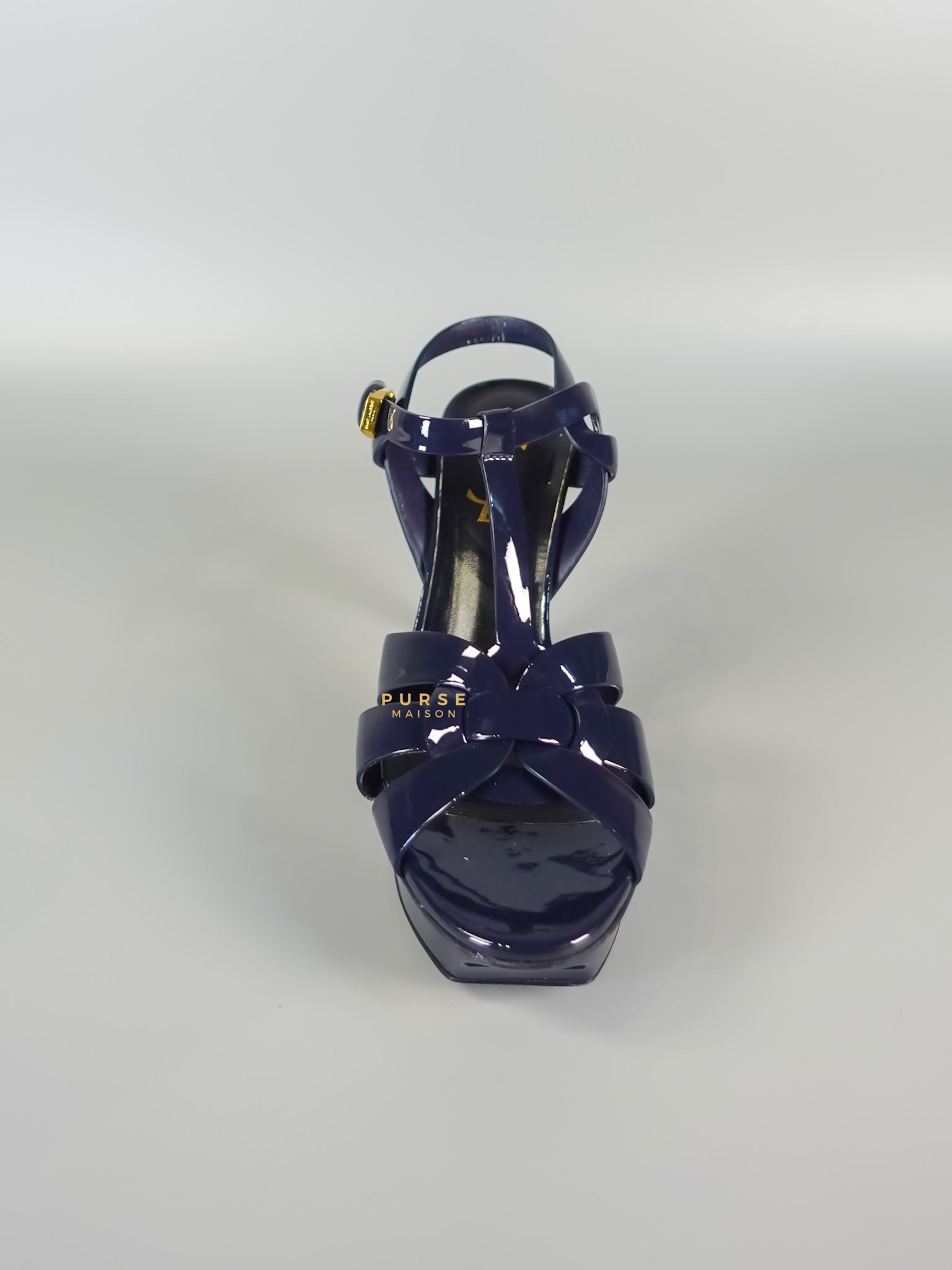 Tribute Leather Platform Sandal Patent Navy Blue High Heels (Size 36EU 23cm) | Purse Maison Luxury Bags Shop