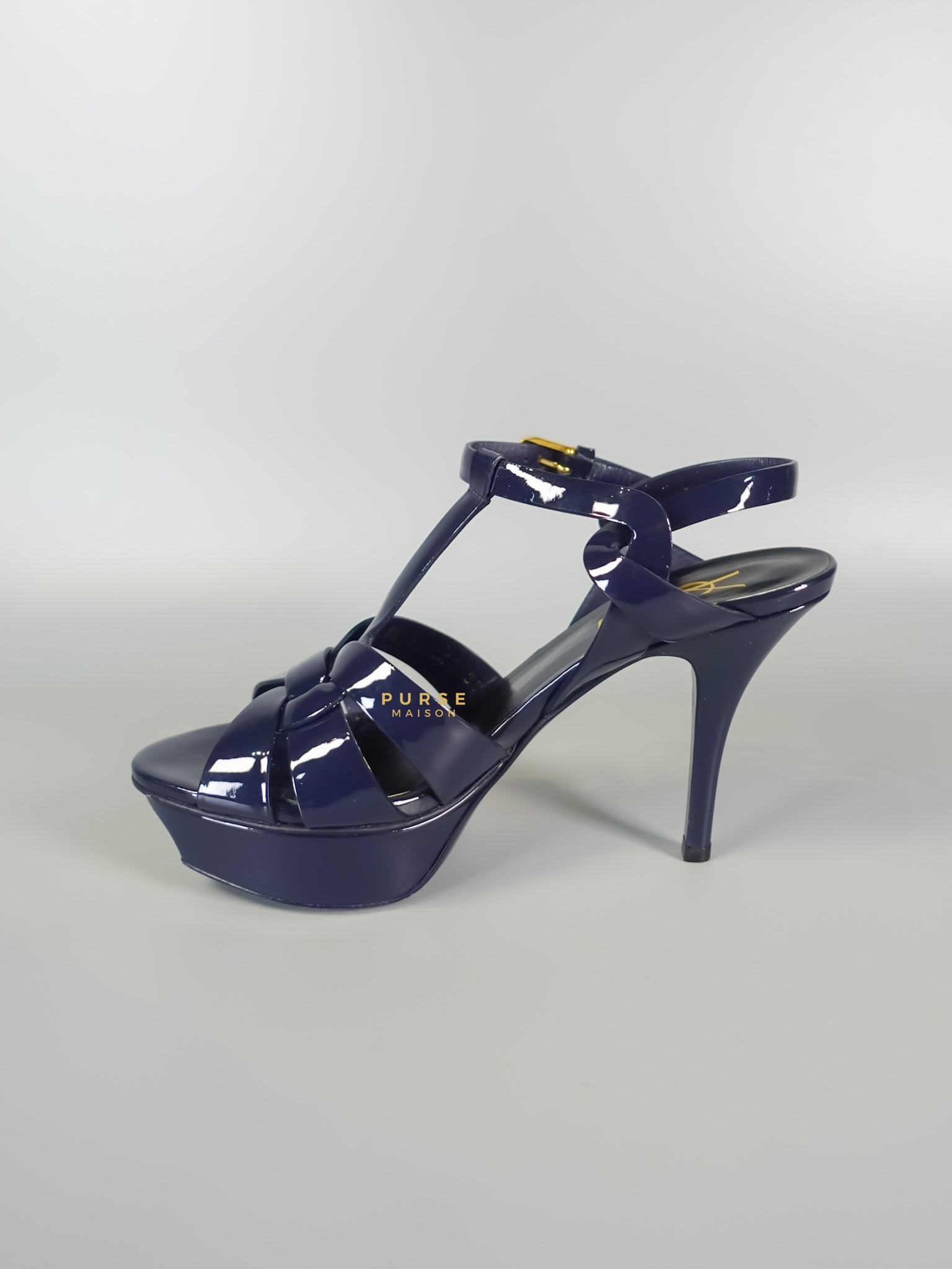 Tribute Leather Platform Sandal Patent Navy Blue High Heels (Size 36EU 23cm) | Purse Maison Luxury Bags Shop