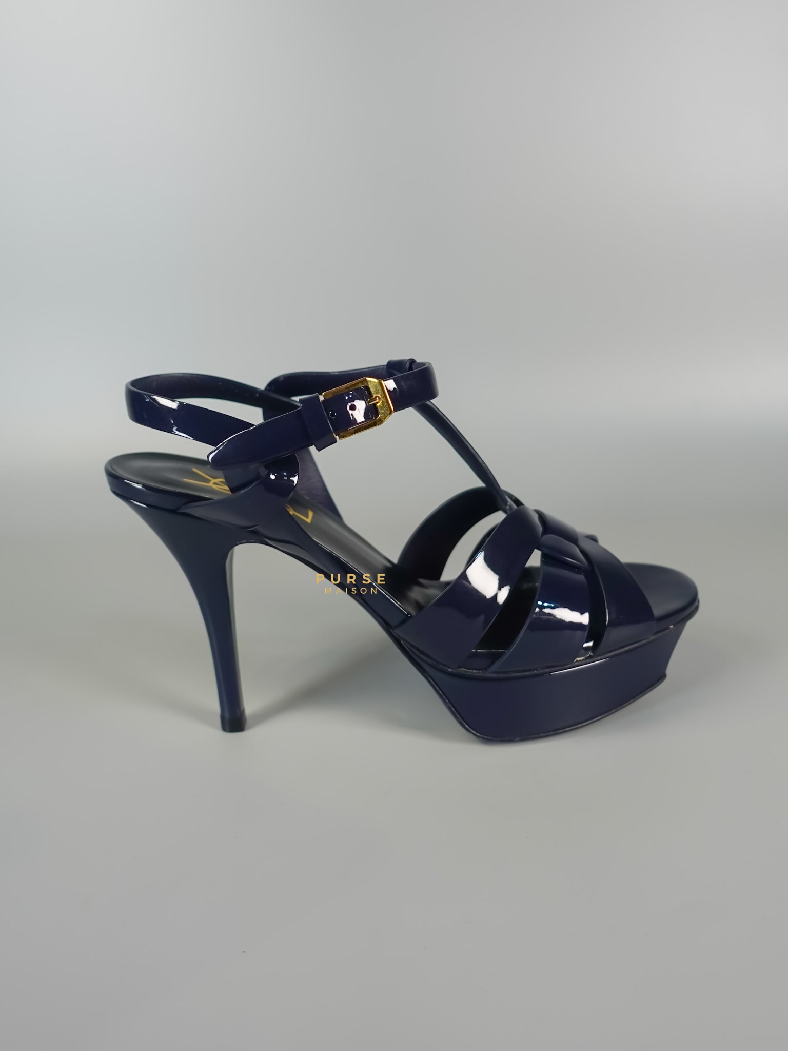 Tribute Leather Platform Sandal Patent Navy Blue High Heels (Size 36EU 23cm) | Purse Maison Luxury Bags Shop