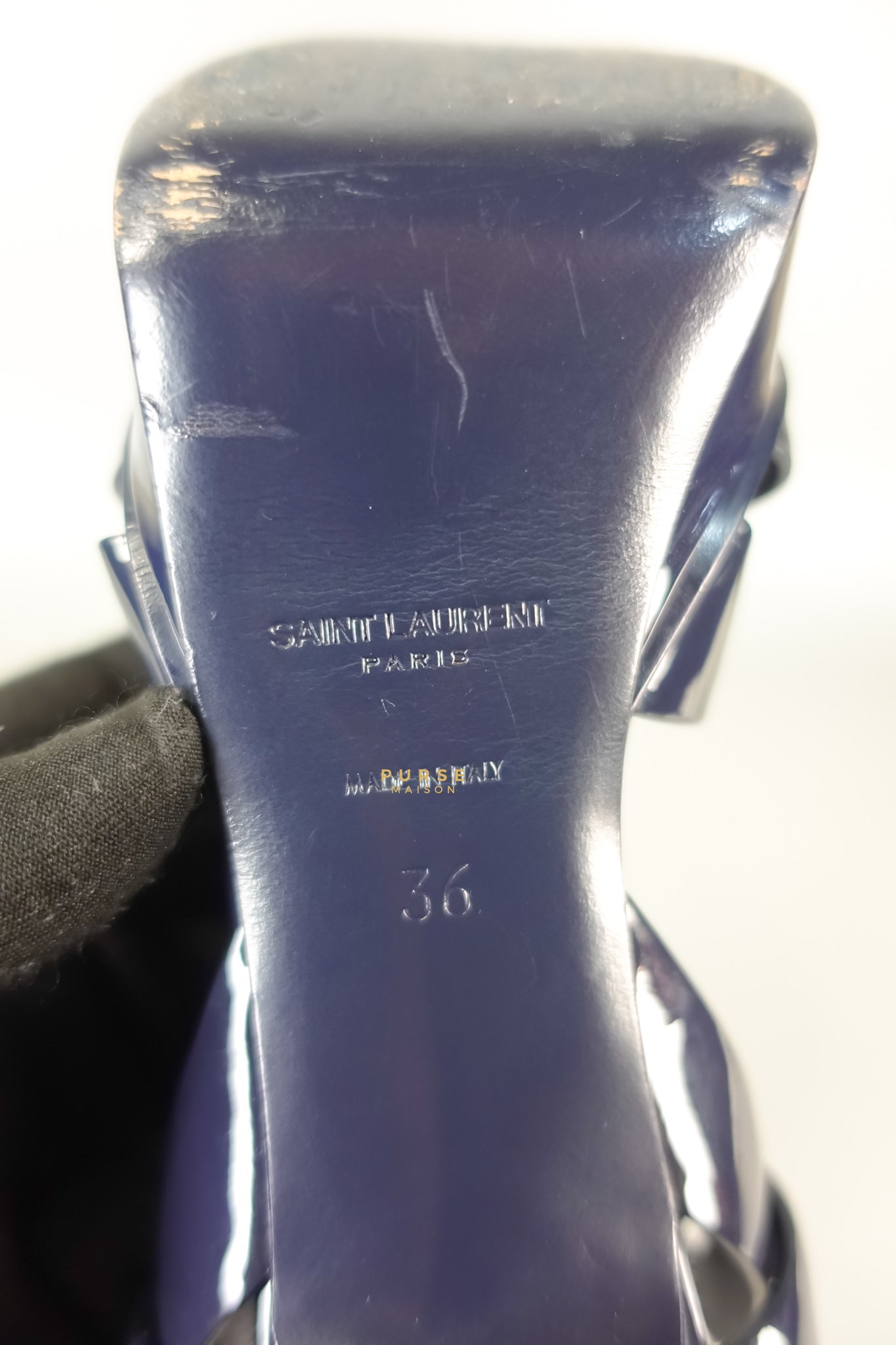 Tribute Leather Platform Sandal Patent Navy Blue High Heels (Size 36EU 23cm) | Purse Maison Luxury Bags Shop