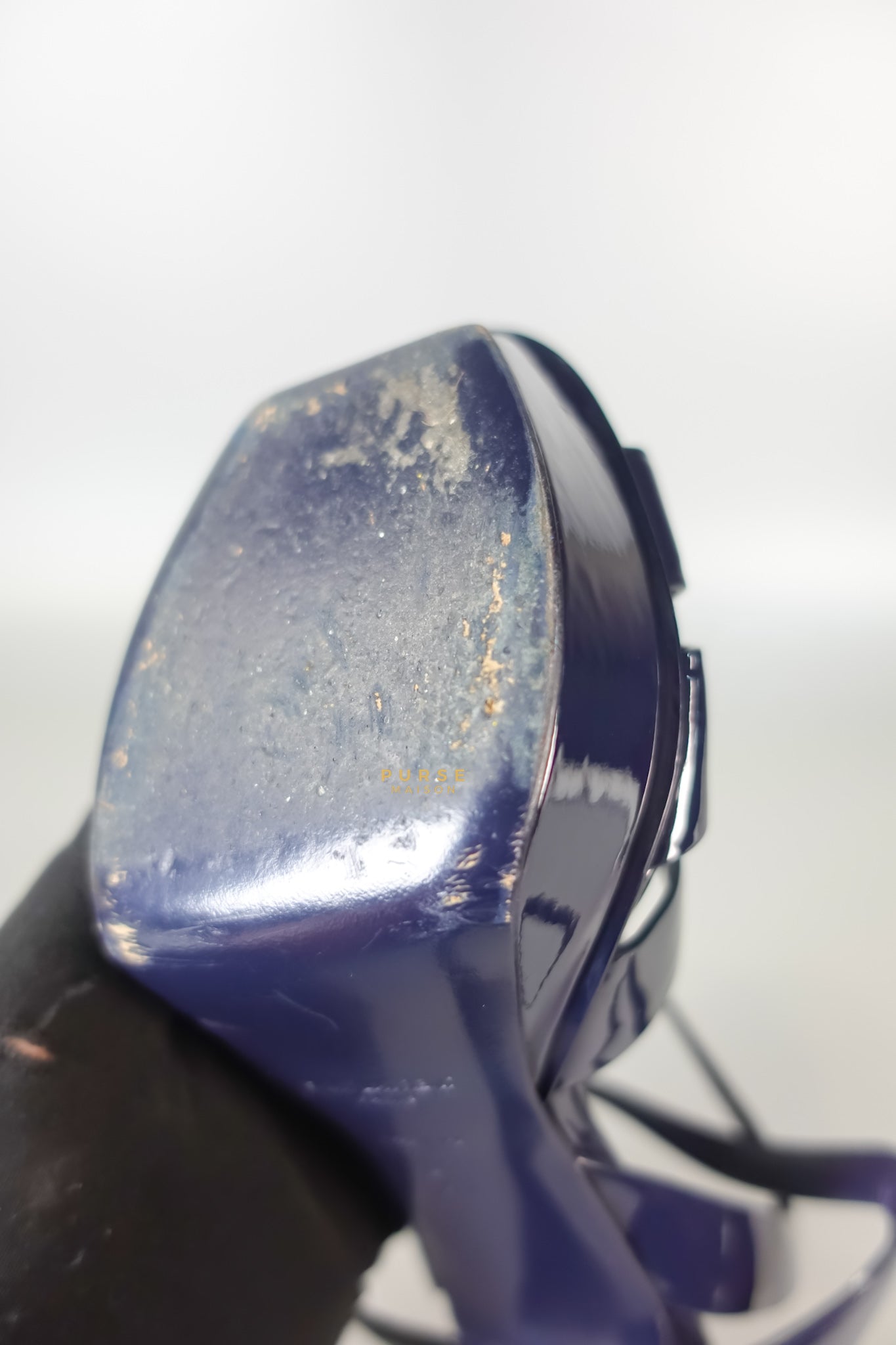 Tribute Leather Platform Sandal Patent Navy Blue High Heels (Size 36EU 23cm) | Purse Maison Luxury Bags Shop