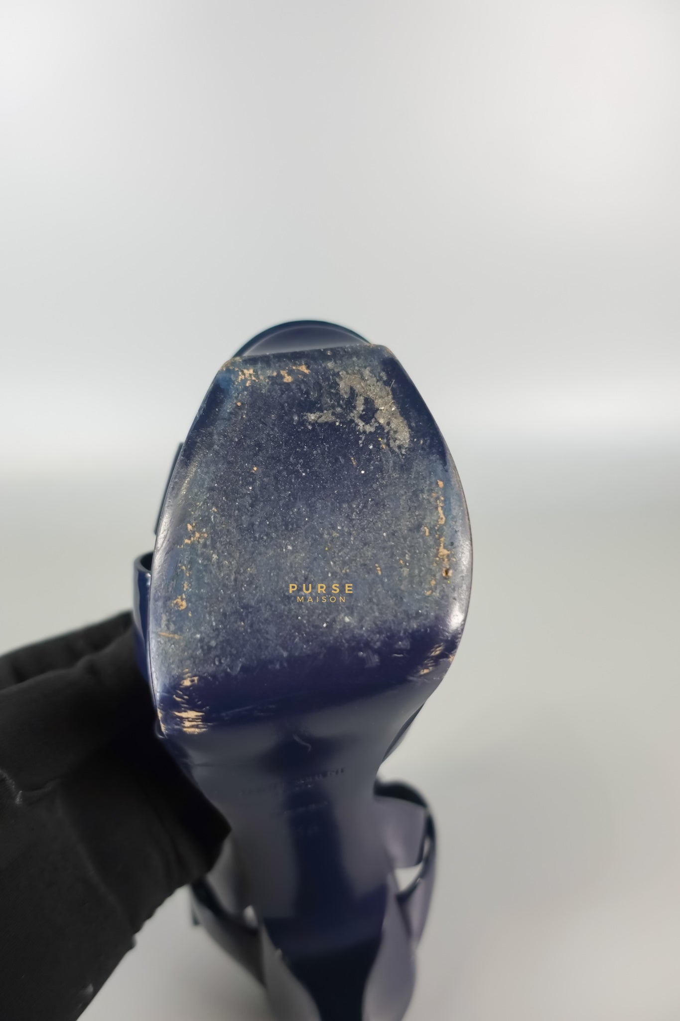 Tribute Leather Platform Sandal Patent Navy Blue High Heels (Size 36EU 23cm) | Purse Maison Luxury Bags Shop