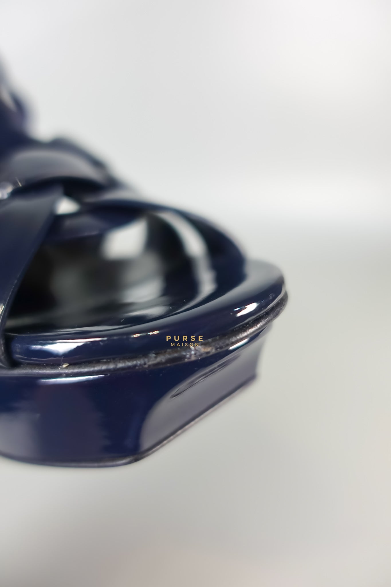 Tribute Leather Platform Sandal Patent Navy Blue High Heels (Size 36EU 23cm) | Purse Maison Luxury Bags Shop