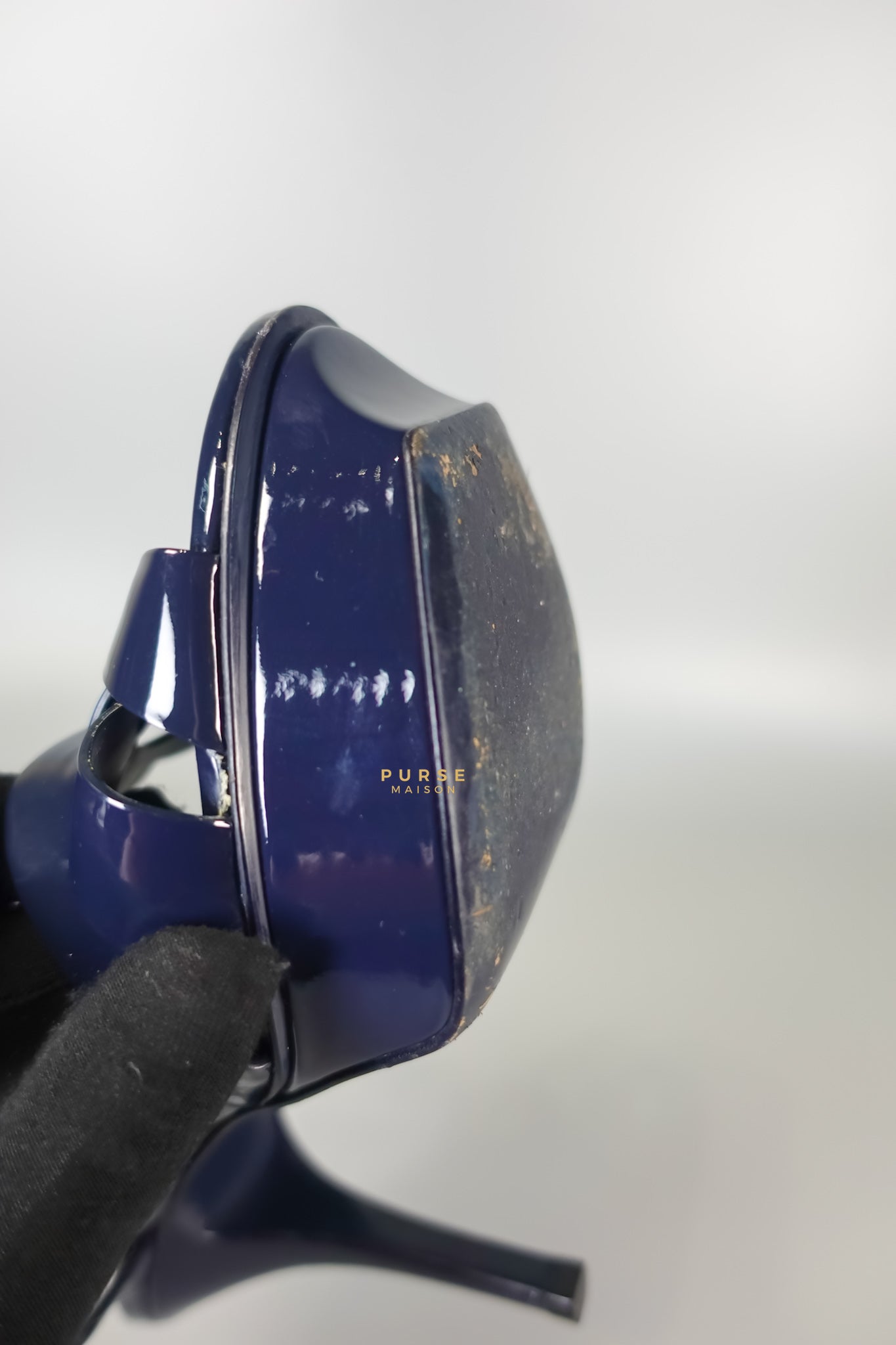 Tribute Leather Platform Sandal Patent Navy Blue High Heels (Size 36EU 23cm) | Purse Maison Luxury Bags Shop