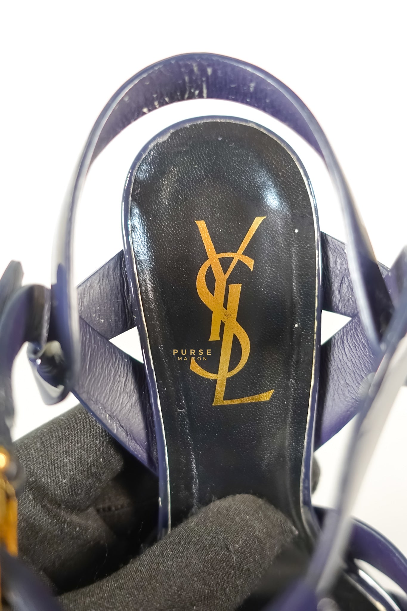 Tribute Leather Platform Sandal Patent Navy Blue High Heels (Size 36EU 23cm) | Purse Maison Luxury Bags Shop