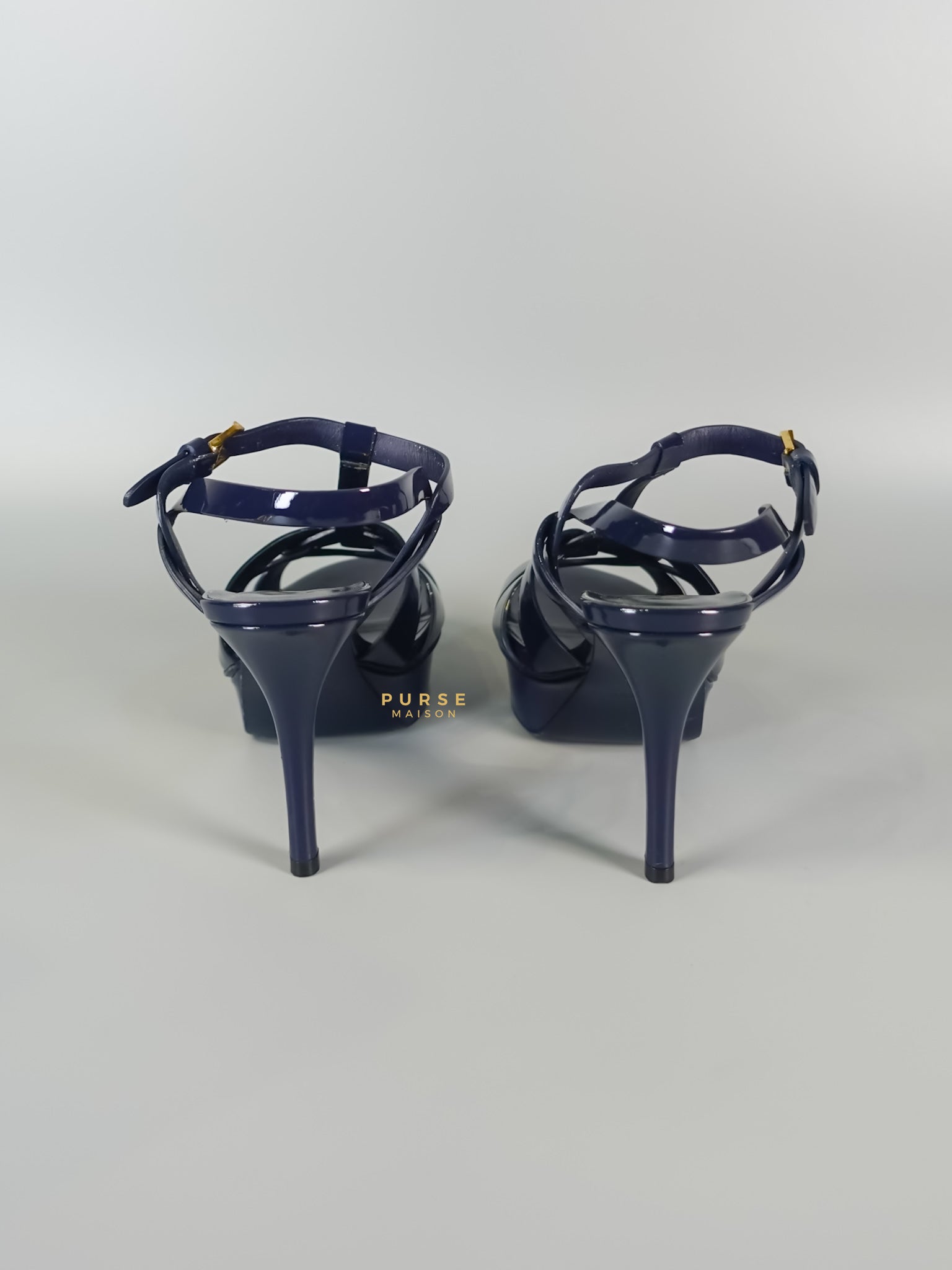Tribute Leather Platform Sandal Patent Navy Blue High Heels (Size 36EU 23cm) | Purse Maison Luxury Bags Shop
