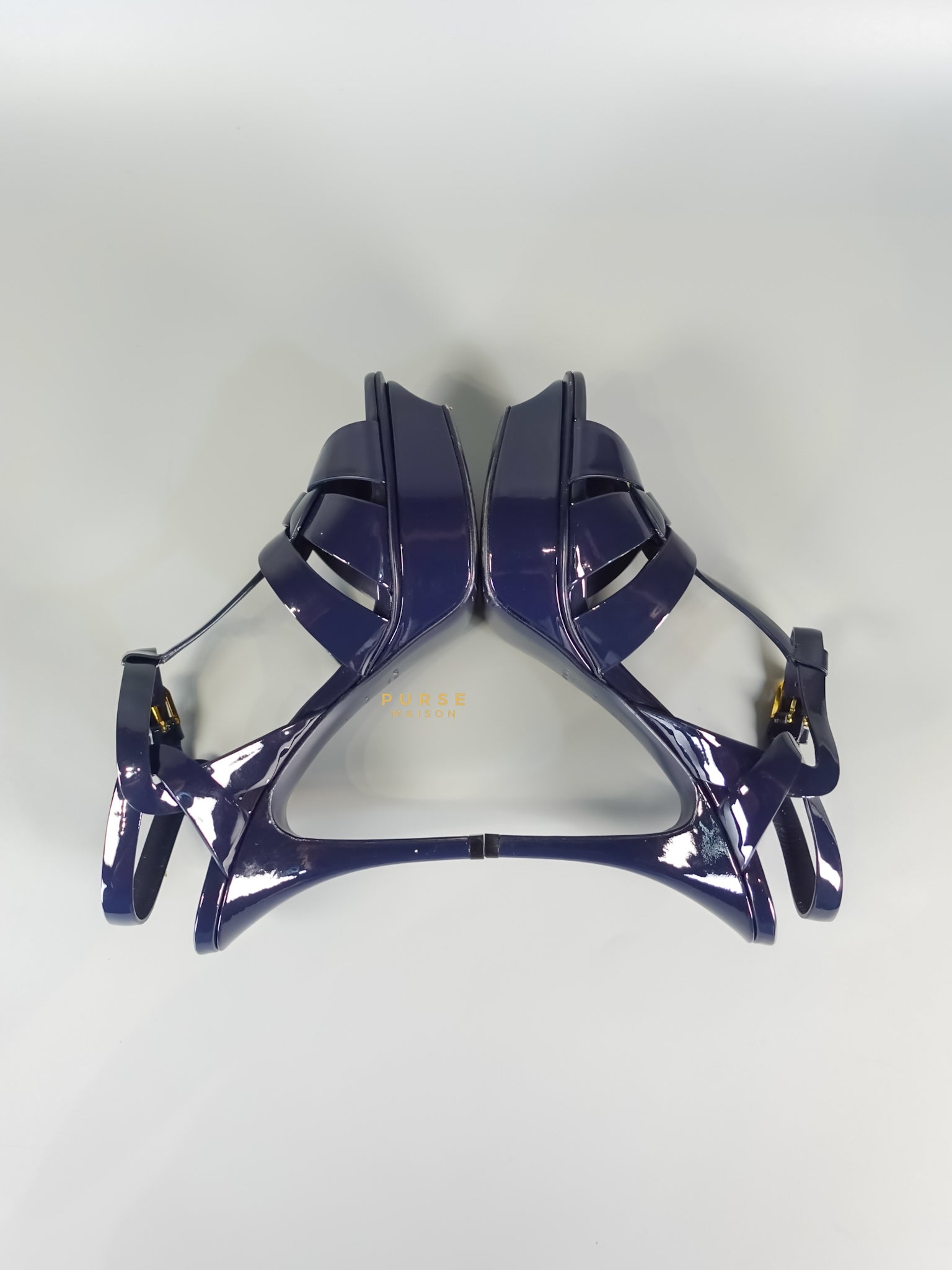 Tribute Leather Platform Sandal Patent Navy Blue High Heels (Size 36EU 23cm) | Purse Maison Luxury Bags Shop