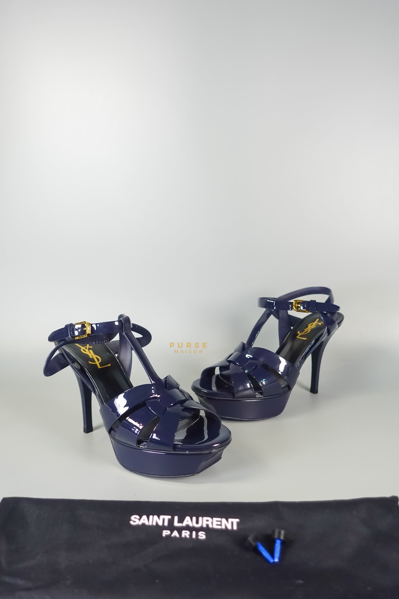 Tribute Leather Platform Sandal Patent Navy Blue High Heels (Size 36EU 23cm) | Purse Maison Luxury Bags Shop