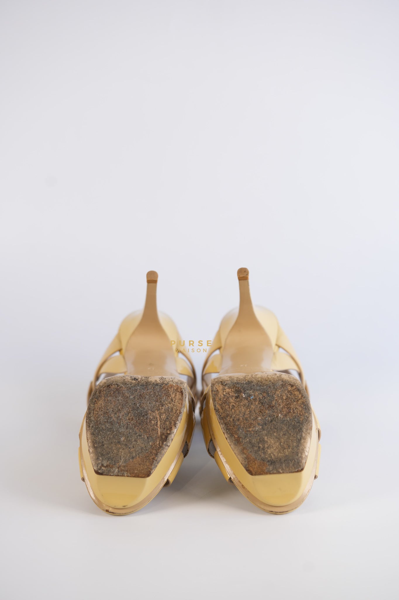 Tribute Platform Heels Patent Beige Size 39 EU (24.5 cm) | Purse Maison Luxury Bags Shop