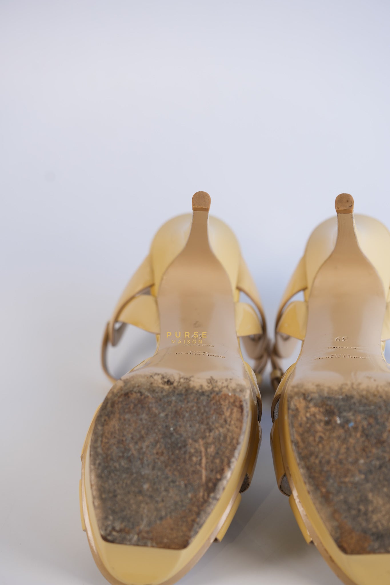 Tribute Platform Heels Patent Beige Size 39 EU (24.5 cm) | Purse Maison Luxury Bags Shop