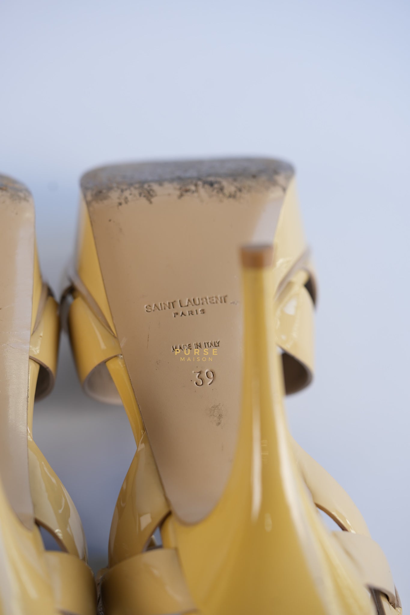 Tribute Platform Heels Patent Beige Size 39 EU (24.5 cm) | Purse Maison Luxury Bags Shop