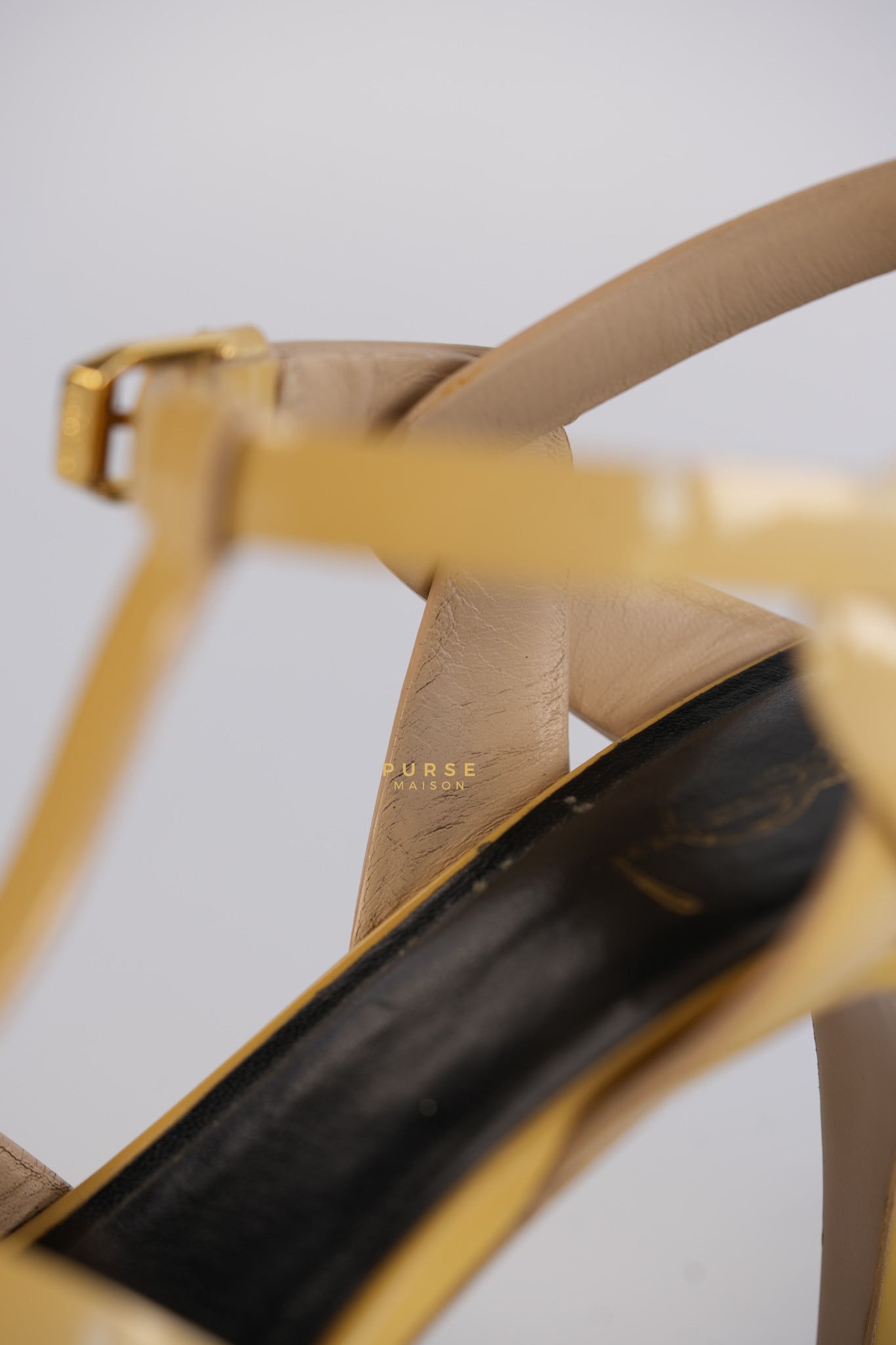 Tribute Platform Heels Patent Beige Size 39 EU (24.5 cm) | Purse Maison Luxury Bags Shop