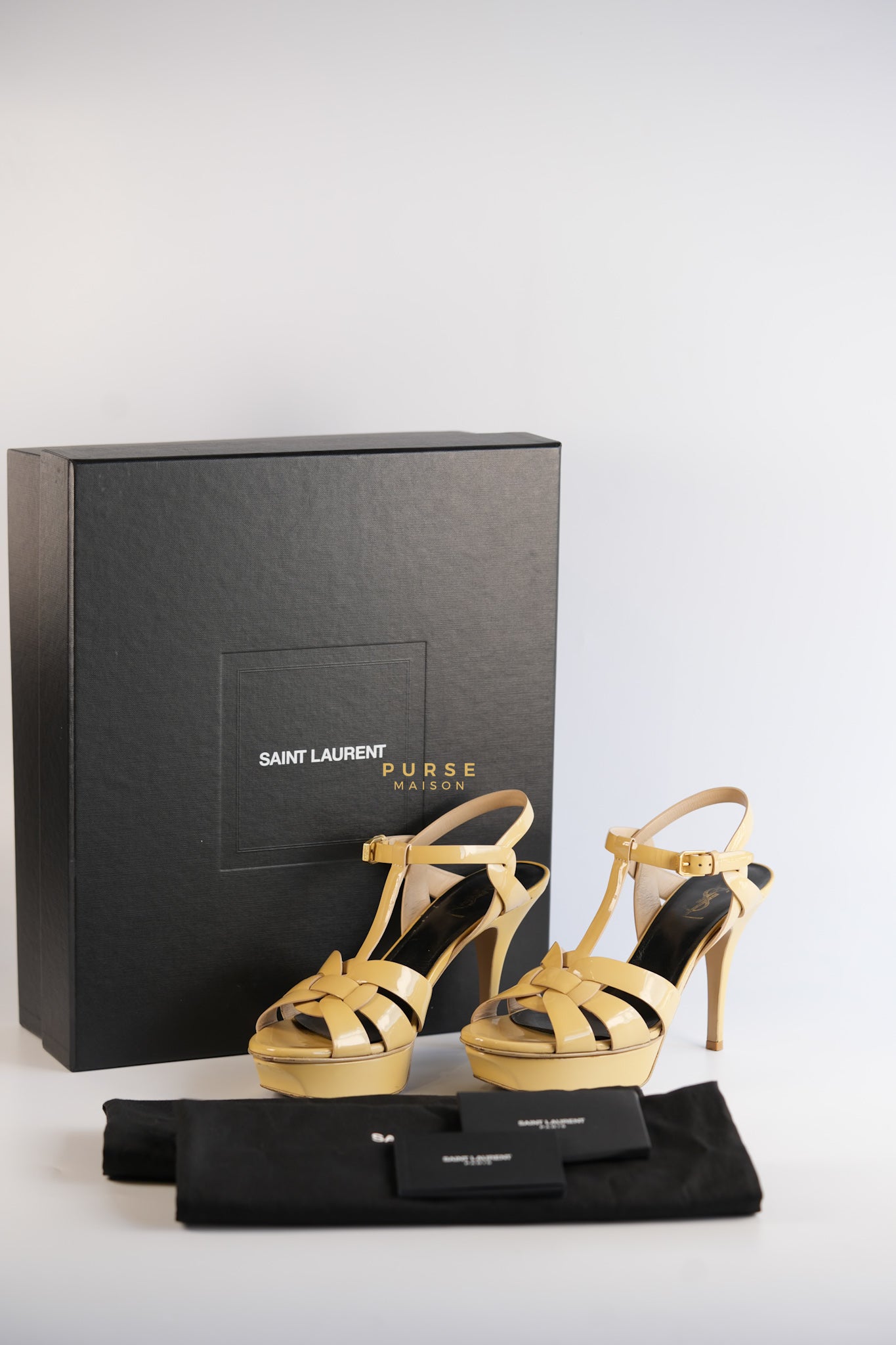 Tribute Platform Heels Patent Beige Size 39 EU (24.5 cm) | Purse Maison Luxury Bags Shop