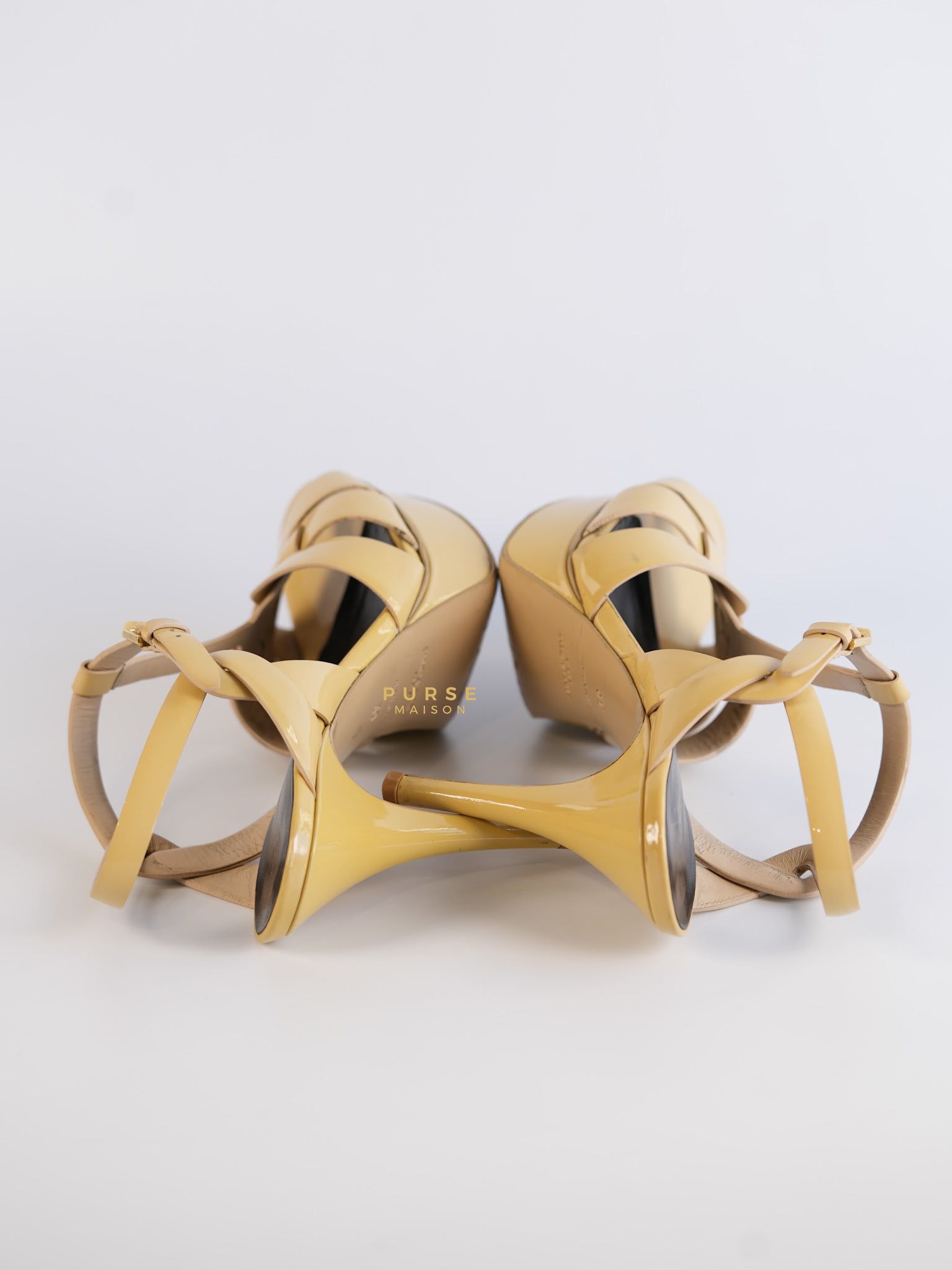 Tribute Platform Heels Patent Beige Size 39 EU (24.5 cm) | Purse Maison Luxury Bags Shop