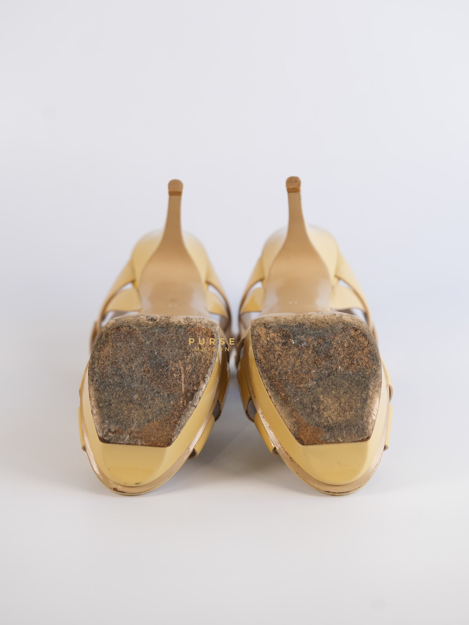Tribute Platform Heels Patent Beige Size 39 EU (24.5 cm) | Purse Maison Luxury Bags Shop