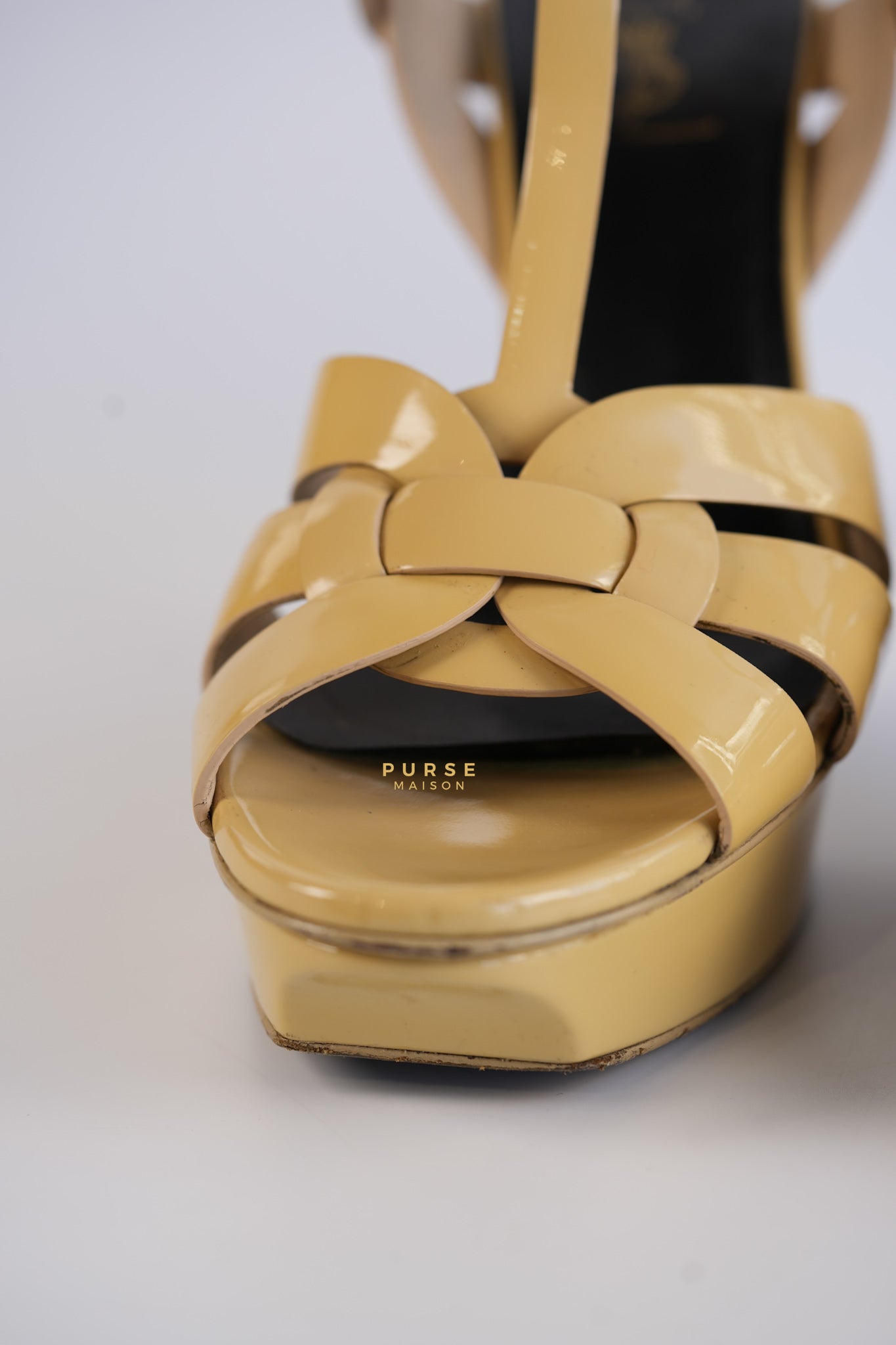 Tribute Platform Heels Patent Beige Size 39 EU (24.5 cm) | Purse Maison Luxury Bags Shop