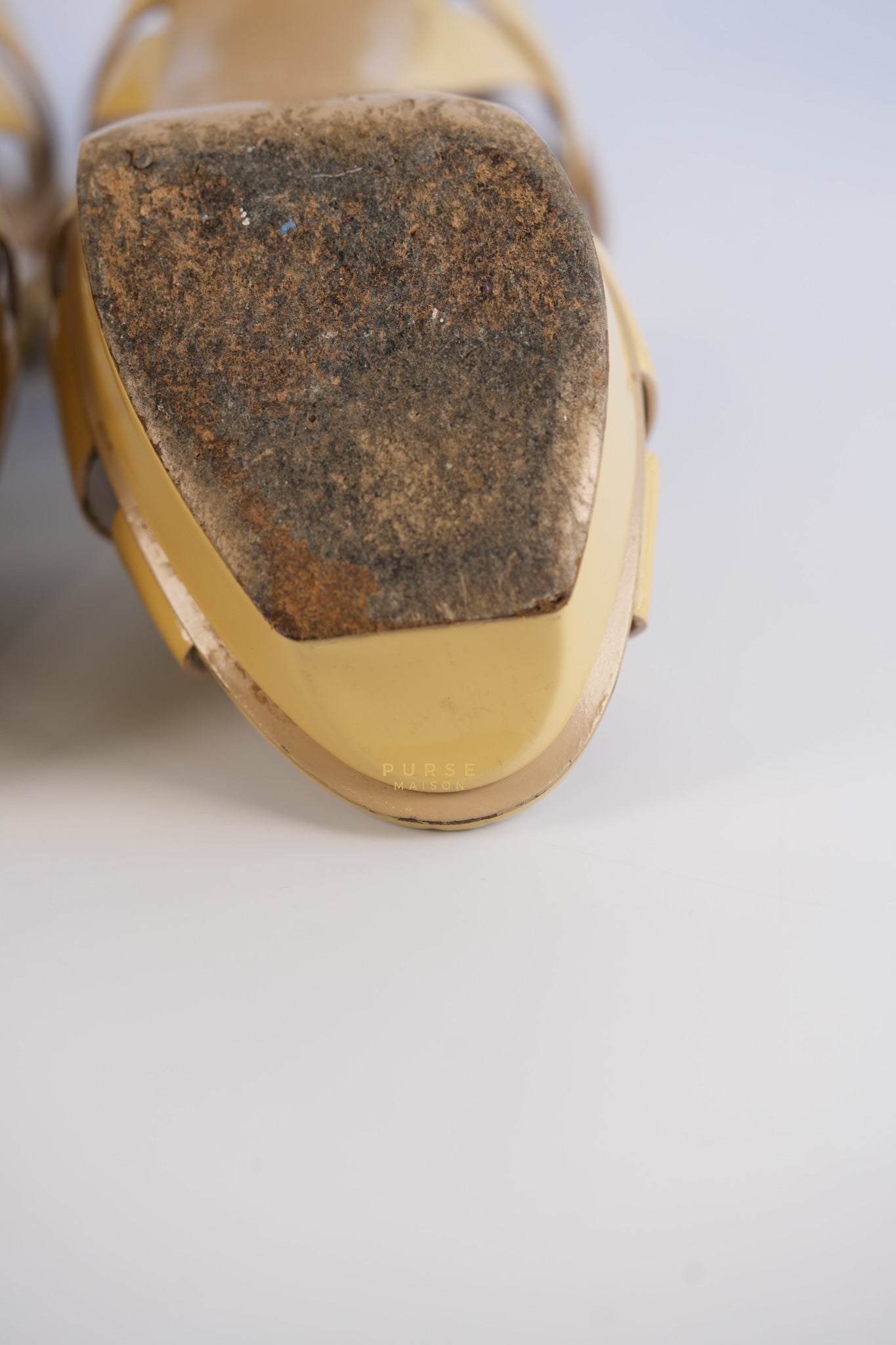 Tribute Platform Heels Patent Beige Size 39 EU (24.5 cm) | Purse Maison Luxury Bags Shop