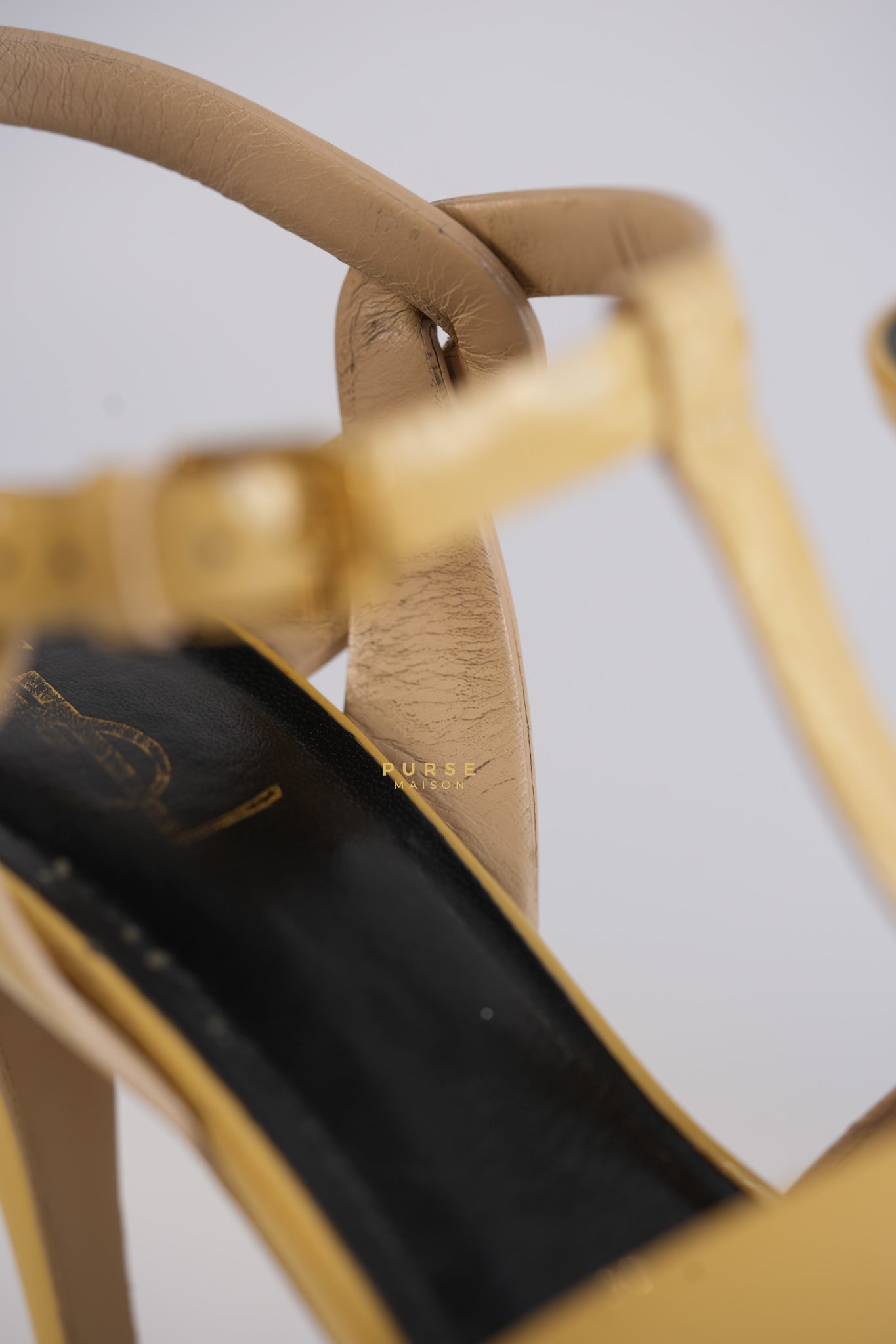 Tribute Platform Heels Patent Beige Size 39 EU (24.5 cm) | Purse Maison Luxury Bags Shop