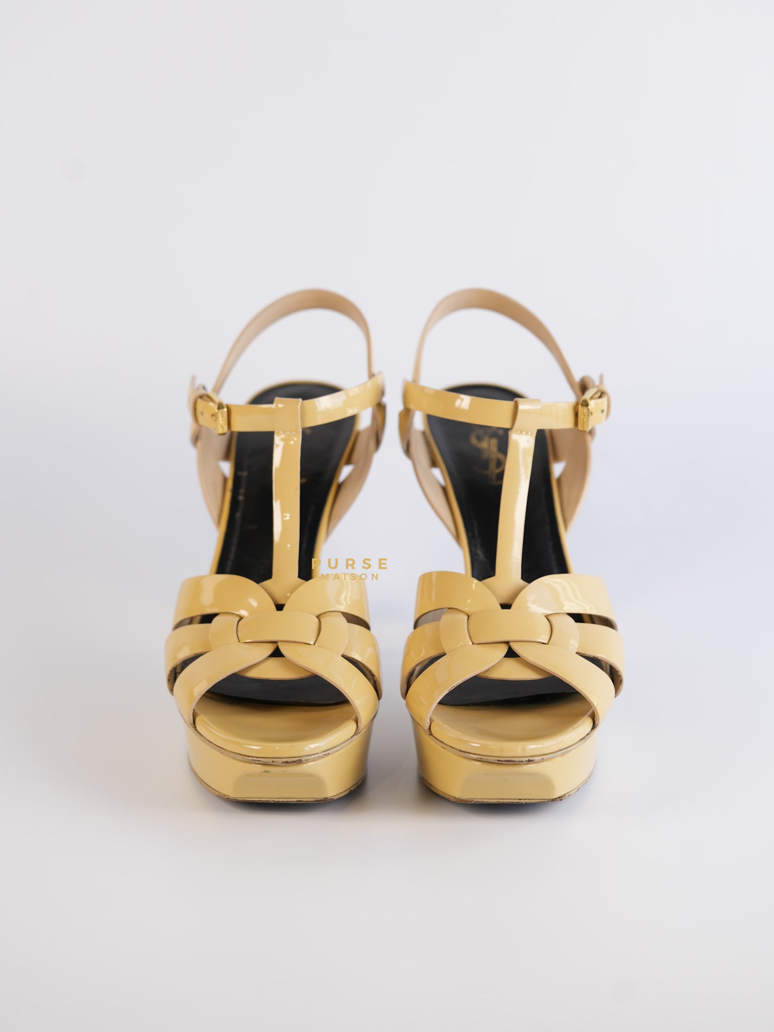 Tribute Platform Heels Patent Beige Size 39 EU (24.5 cm) | Purse Maison Luxury Bags Shop