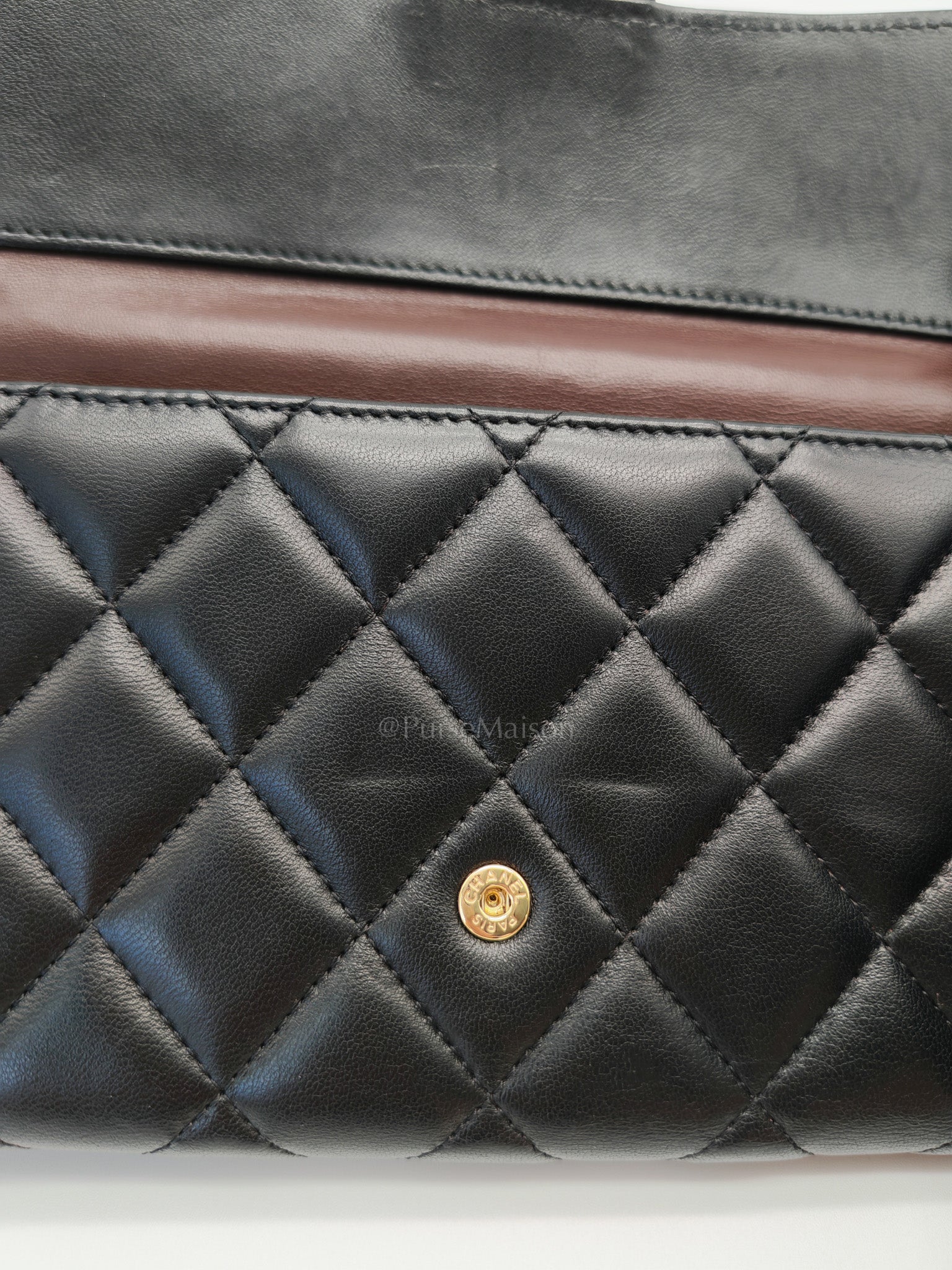 Trifold Long Wallet in Black Lambskin Leather & Gold Hardware Series 21 | Purse Maison Luxury Bags Shop