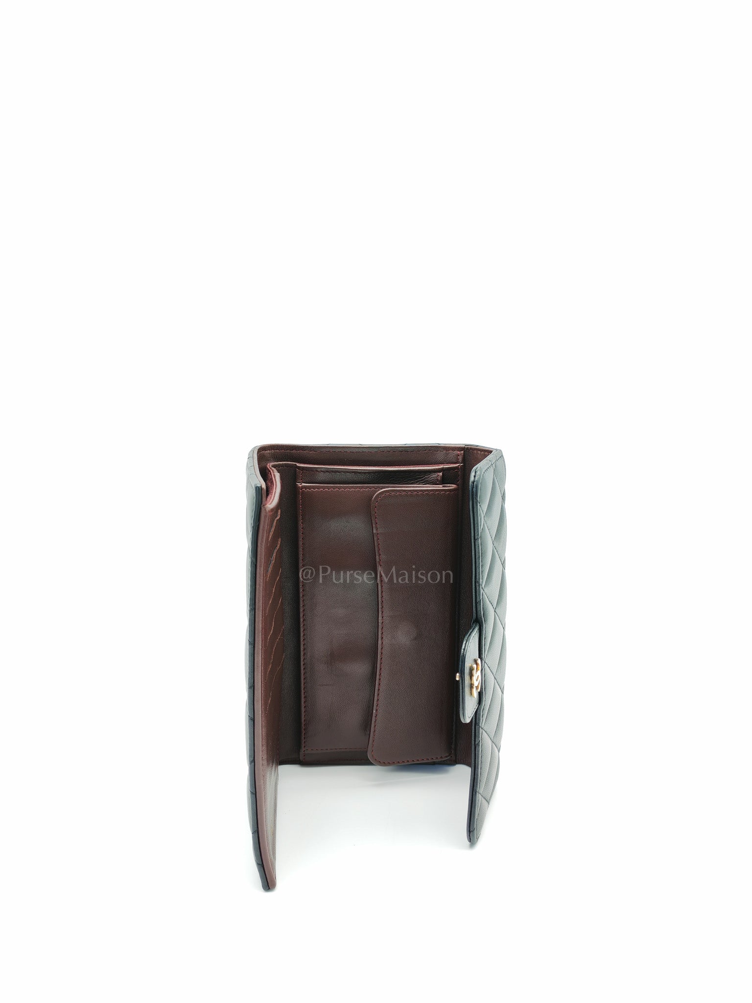 Trifold Long Wallet in Black Lambskin Leather & Gold Hardware Series 21 | Purse Maison Luxury Bags Shop