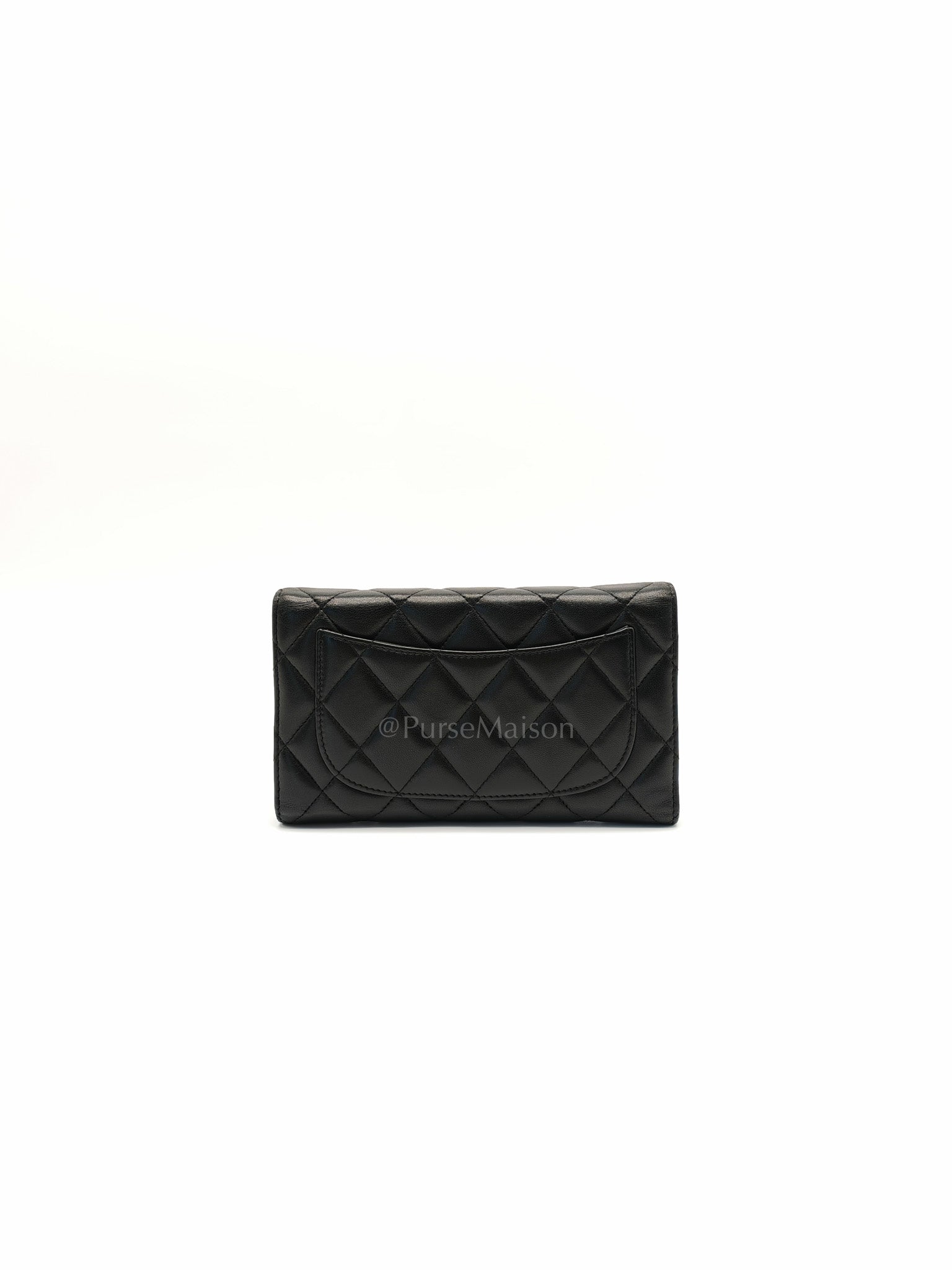 Trifold Long Wallet in Black Lambskin Leather & Gold Hardware Series 21 | Purse Maison Luxury Bags Shop