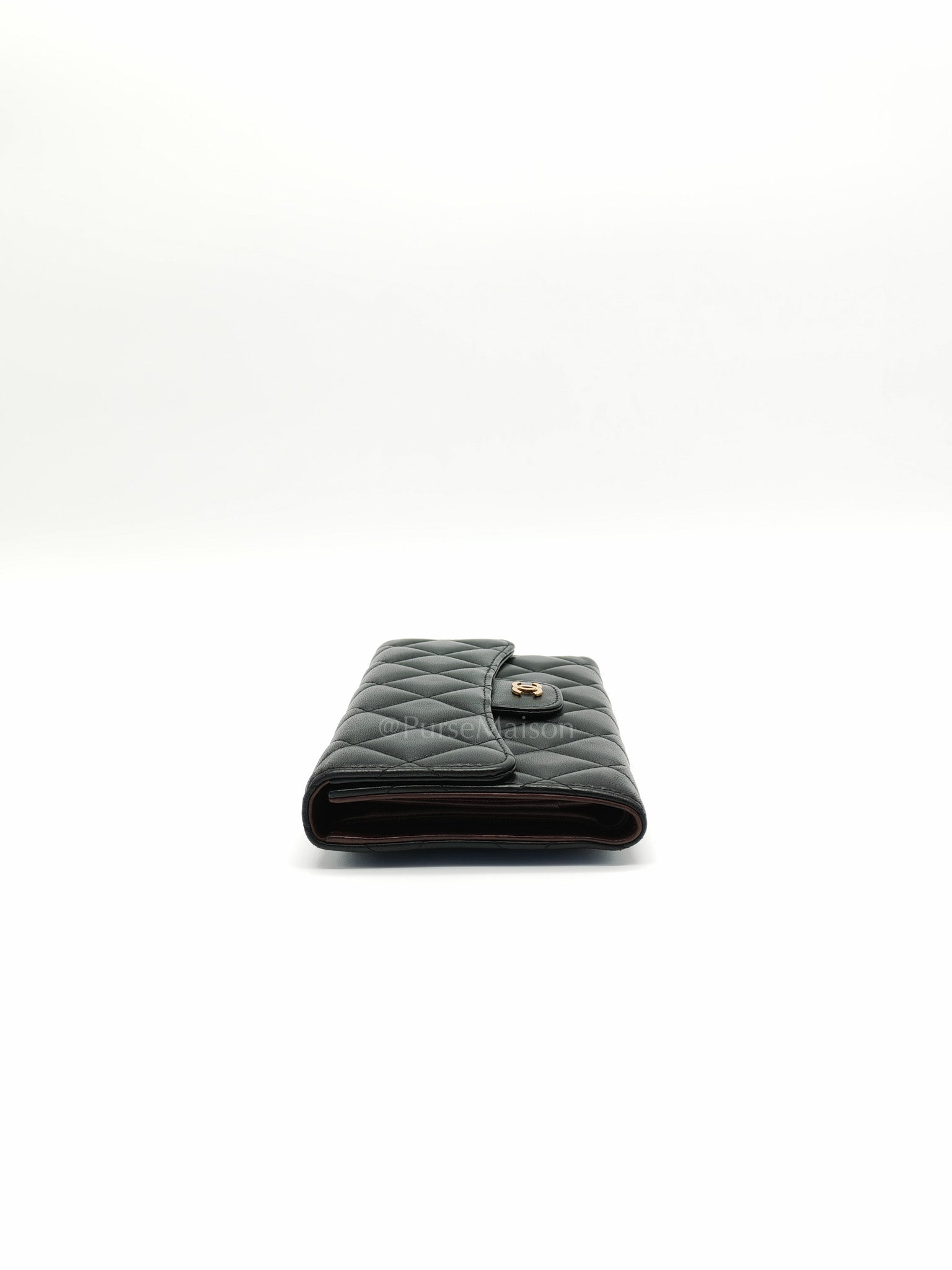 Trifold Long Wallet in Black Lambskin Leather & Gold Hardware Series 21 | Purse Maison Luxury Bags Shop