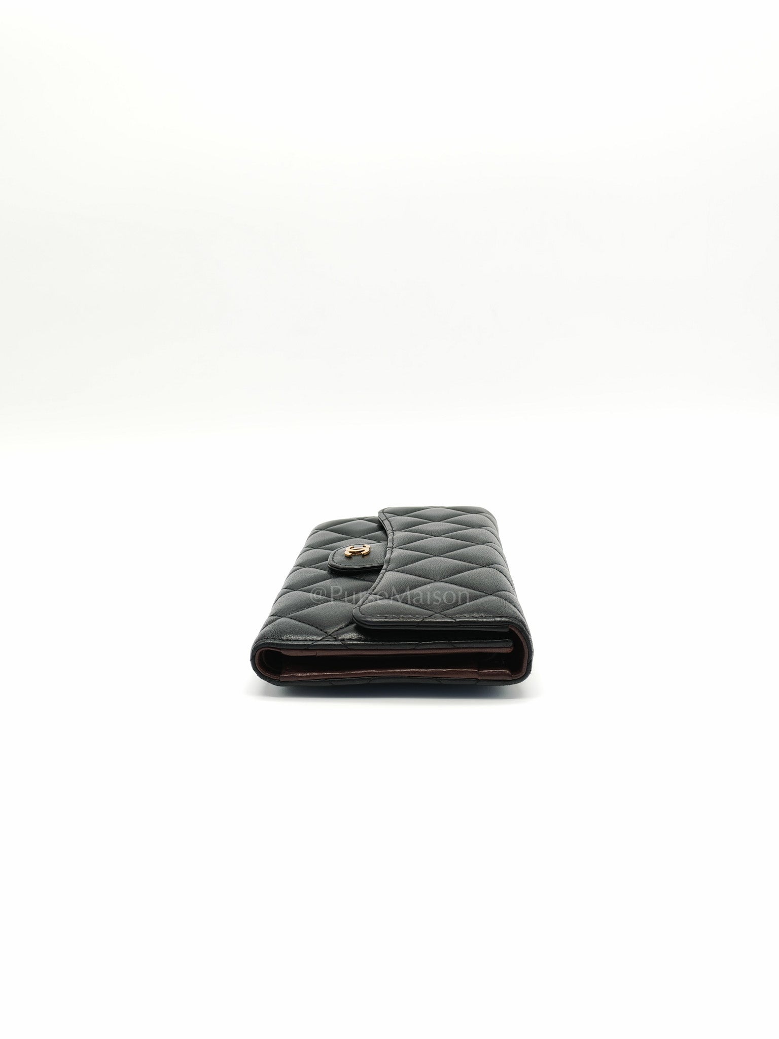 Trifold Long Wallet in Black Lambskin Leather & Gold Hardware Series 21 | Purse Maison Luxury Bags Shop