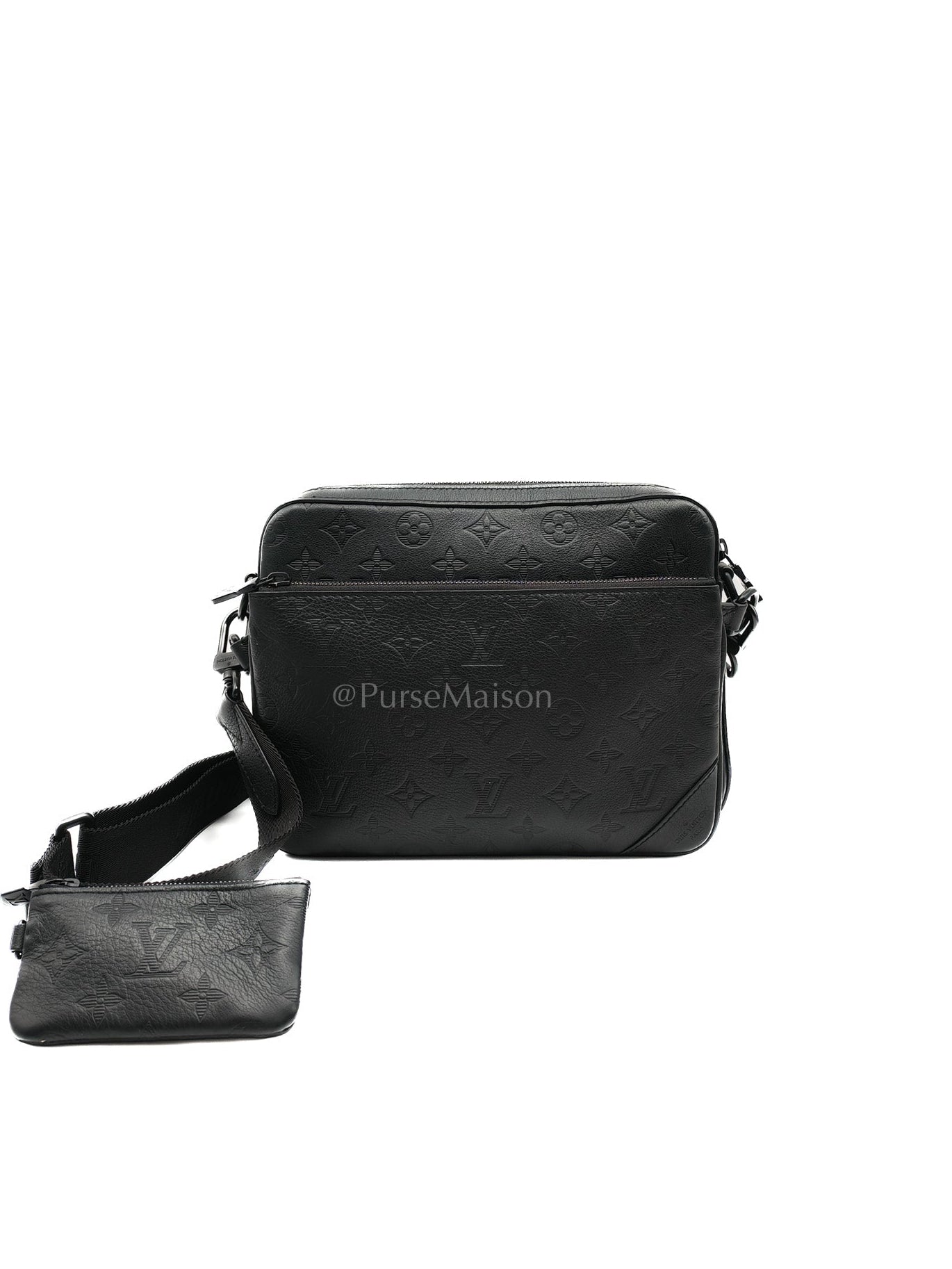 Trio Messenger Bag in Black Monogram Leather So Black | Purse Maison Luxury Bags Shop