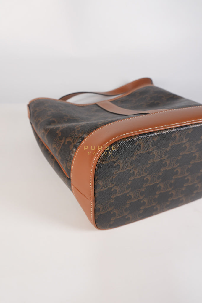 Triomphe Bucket Bag Small in Black/Dark Brown Calfskin Leather & Gold Hardware | Purse Maison Luxury Bags Shop