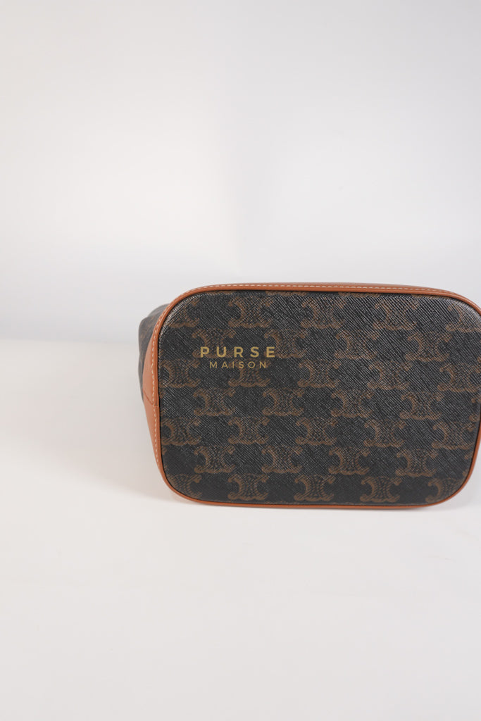 Triomphe Bucket Bag Small in Black/Dark Brown Calfskin Leather & Gold Hardware | Purse Maison Luxury Bags Shop