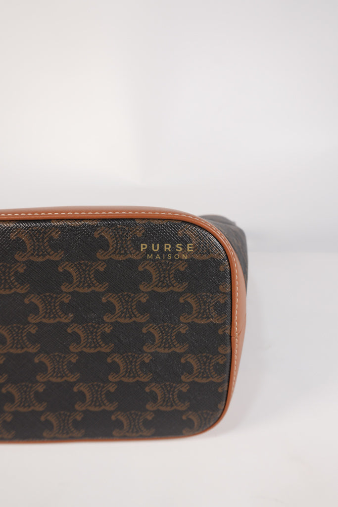 Triomphe Bucket Bag Small in Black/Dark Brown Calfskin Leather & Gold Hardware | Purse Maison Luxury Bags Shop