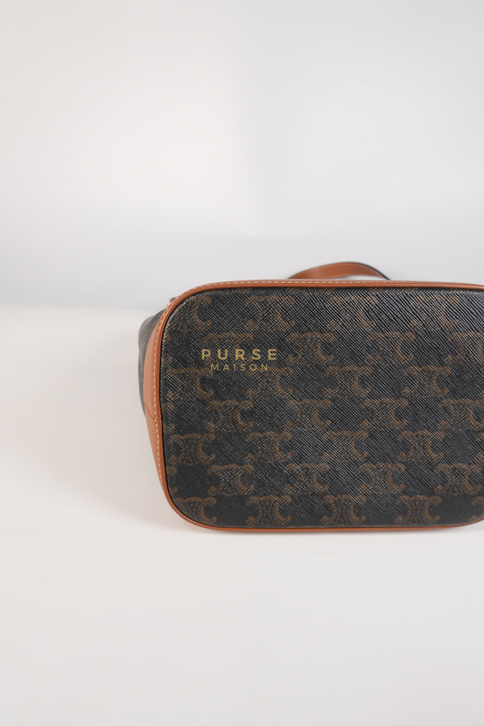 Triomphe Bucket Bag Small in Black/Dark Brown Calfskin Leather & Gold Hardware | Purse Maison Luxury Bags Shop