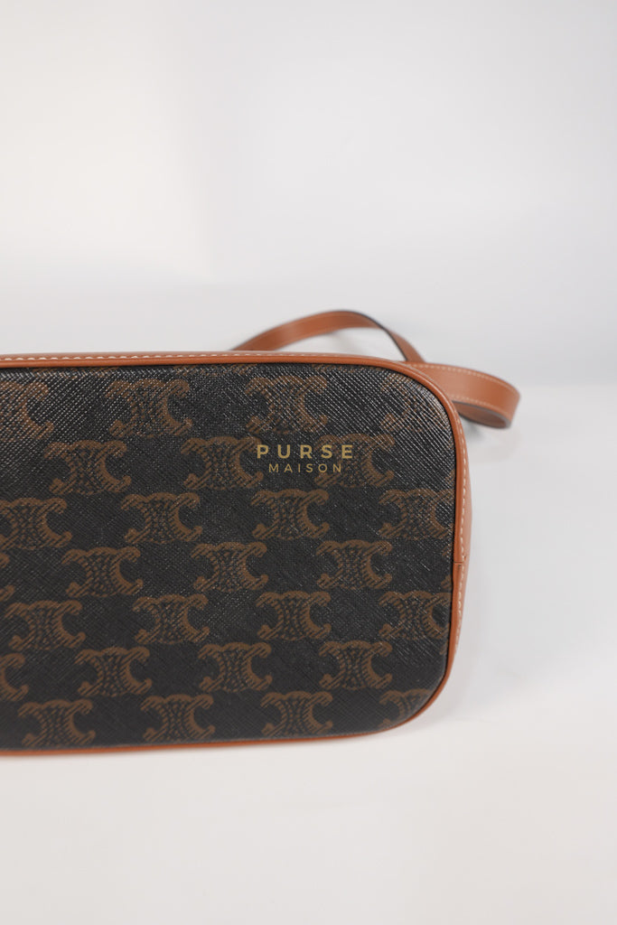 Triomphe Bucket Bag Small in Black/Dark Brown Calfskin Leather & Gold Hardware | Purse Maison Luxury Bags Shop