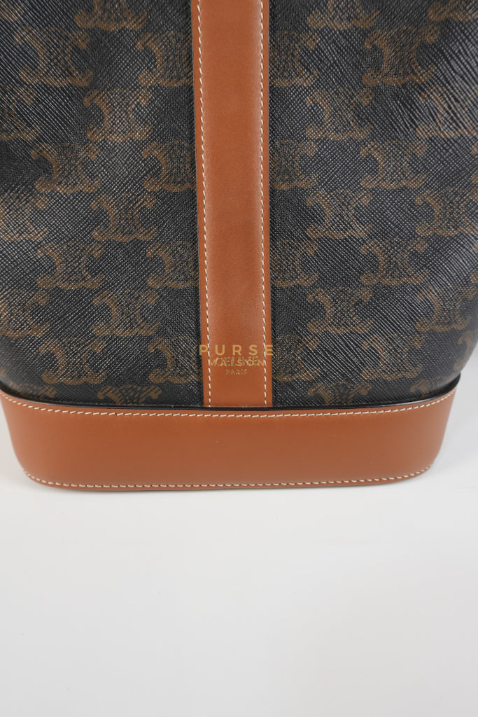 Triomphe Bucket Bag Small in Black/Dark Brown Calfskin Leather & Gold Hardware | Purse Maison Luxury Bags Shop