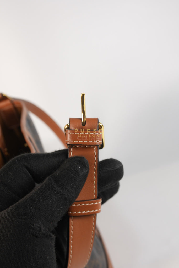 Triomphe Bucket Bag Small in Black/Dark Brown Calfskin Leather & Gold Hardware | Purse Maison Luxury Bags Shop