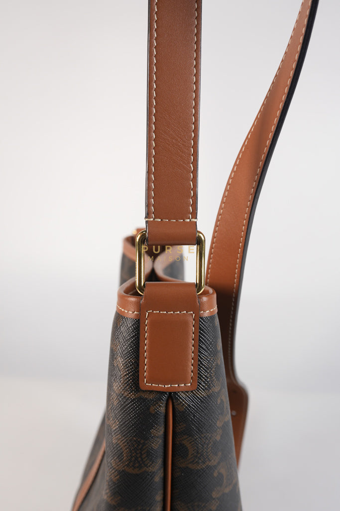 Triomphe Bucket Bag Small in Black/Dark Brown Calfskin Leather & Gold Hardware | Purse Maison Luxury Bags Shop