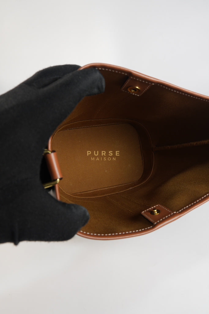 Triomphe Bucket Bag Small in Black/Dark Brown Calfskin Leather & Gold Hardware | Purse Maison Luxury Bags Shop