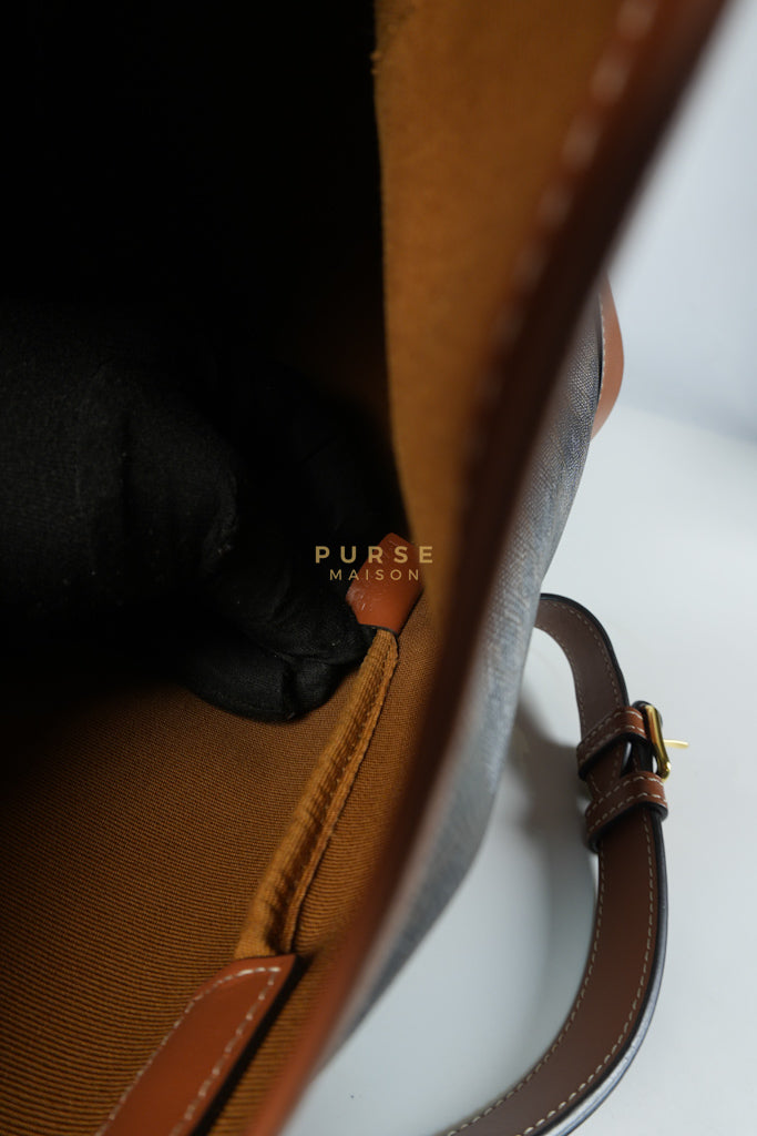 Triomphe Bucket Bag Small in Black/Dark Brown Calfskin Leather & Gold Hardware | Purse Maison Luxury Bags Shop