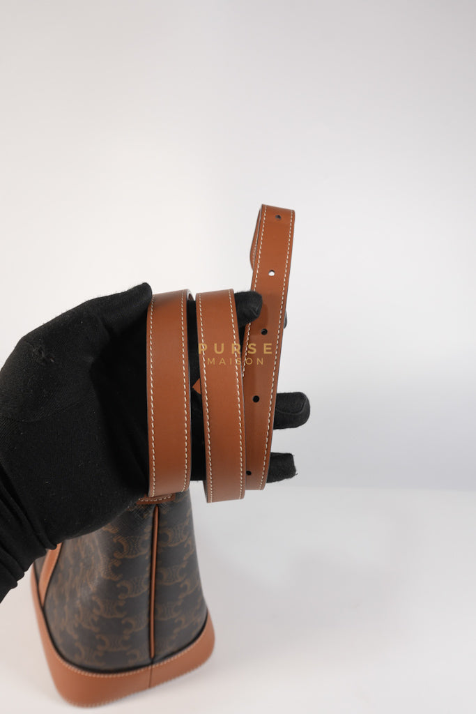 Triomphe Bucket Bag Small in Black/Dark Brown Calfskin Leather & Gold Hardware | Purse Maison Luxury Bags Shop