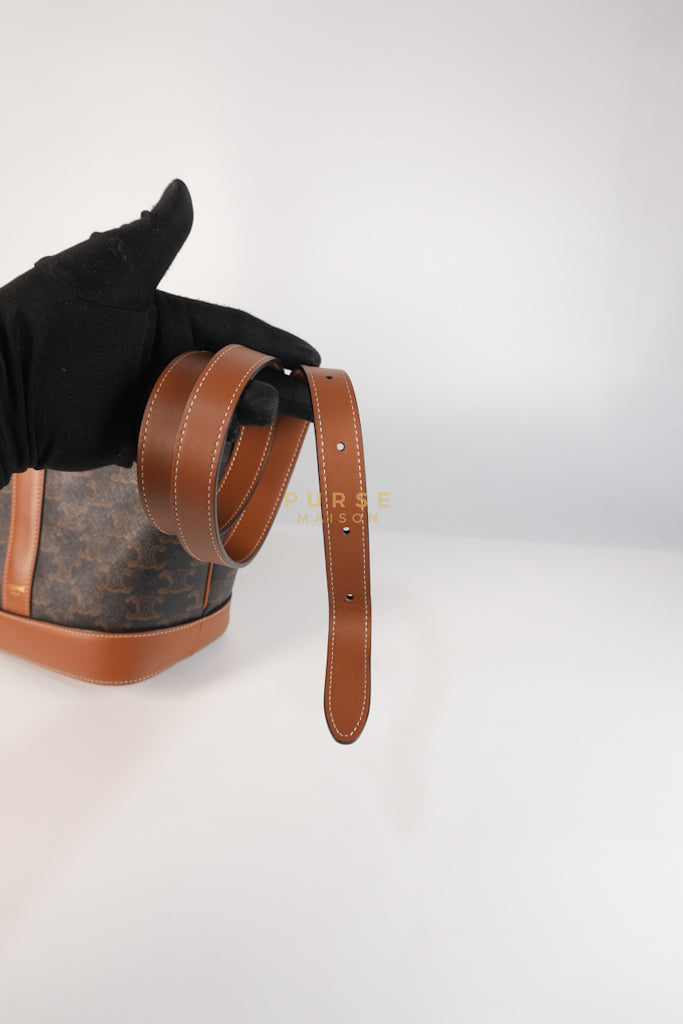 Triomphe Bucket Bag Small in Black/Dark Brown Calfskin Leather & Gold Hardware | Purse Maison Luxury Bags Shop