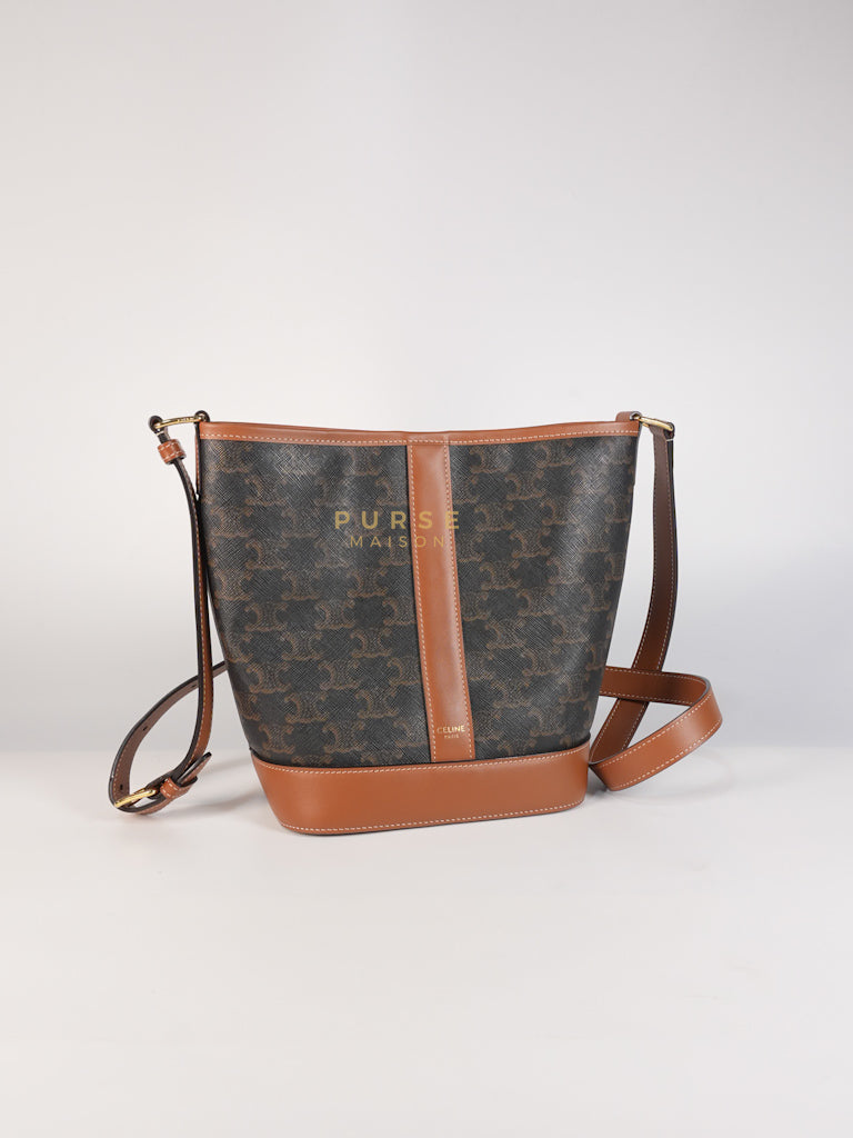 Triomphe Bucket Bag Small in Black/Dark Brown Calfskin Leather & Gold Hardware | Purse Maison Luxury Bags Shop