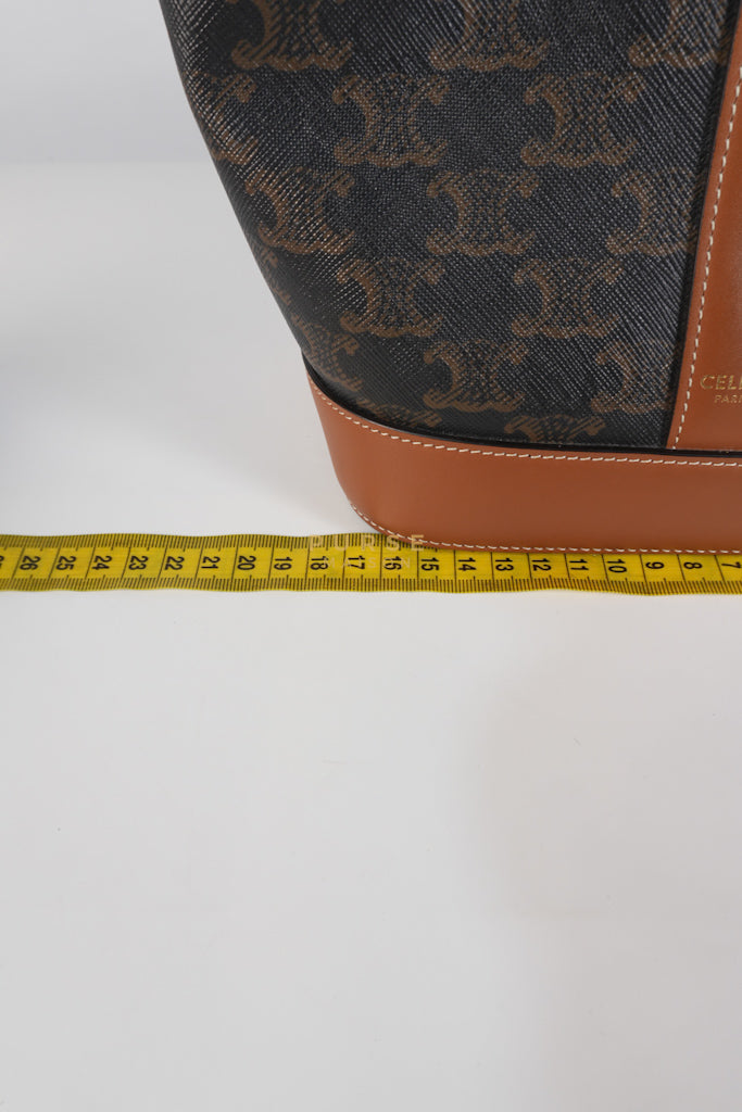 Triomphe Bucket Bag Small in Black/Dark Brown Calfskin Leather & Gold Hardware | Purse Maison Luxury Bags Shop