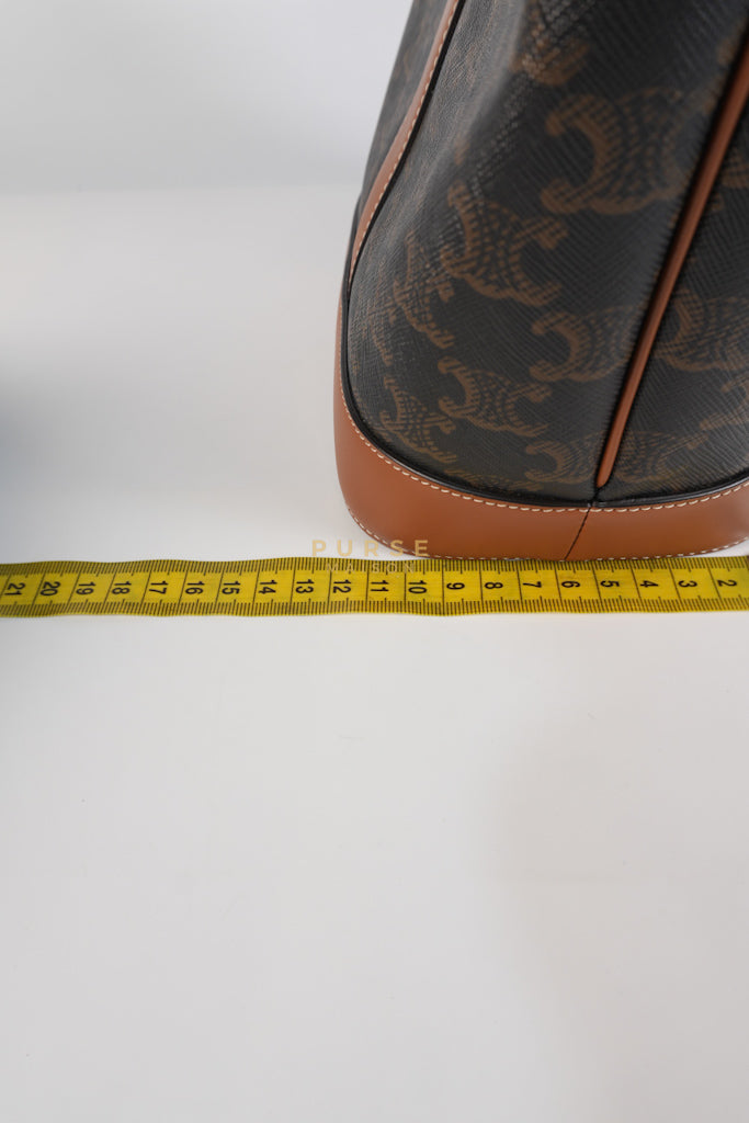 Triomphe Bucket Bag Small in Black/Dark Brown Calfskin Leather & Gold Hardware | Purse Maison Luxury Bags Shop