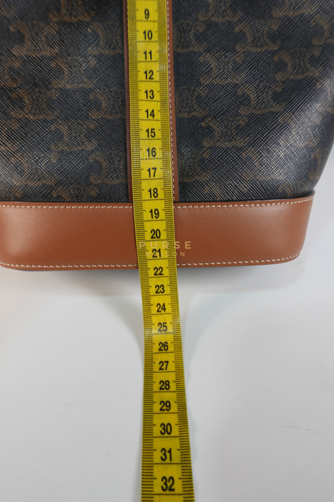 Triomphe Bucket Bag Small in Black/Dark Brown Calfskin Leather & Gold Hardware | Purse Maison Luxury Bags Shop