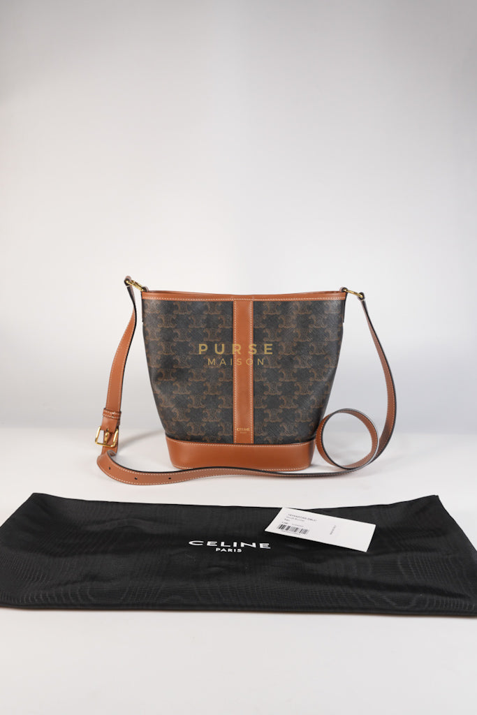 Triomphe Bucket Bag Small in Black/Dark Brown Calfskin Leather & Gold Hardware | Purse Maison Luxury Bags Shop