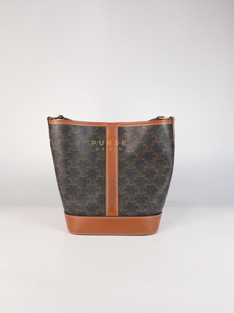 Triomphe Bucket Bag Small in Black/Dark Brown Calfskin Leather & Gold Hardware | Purse Maison Luxury Bags Shop